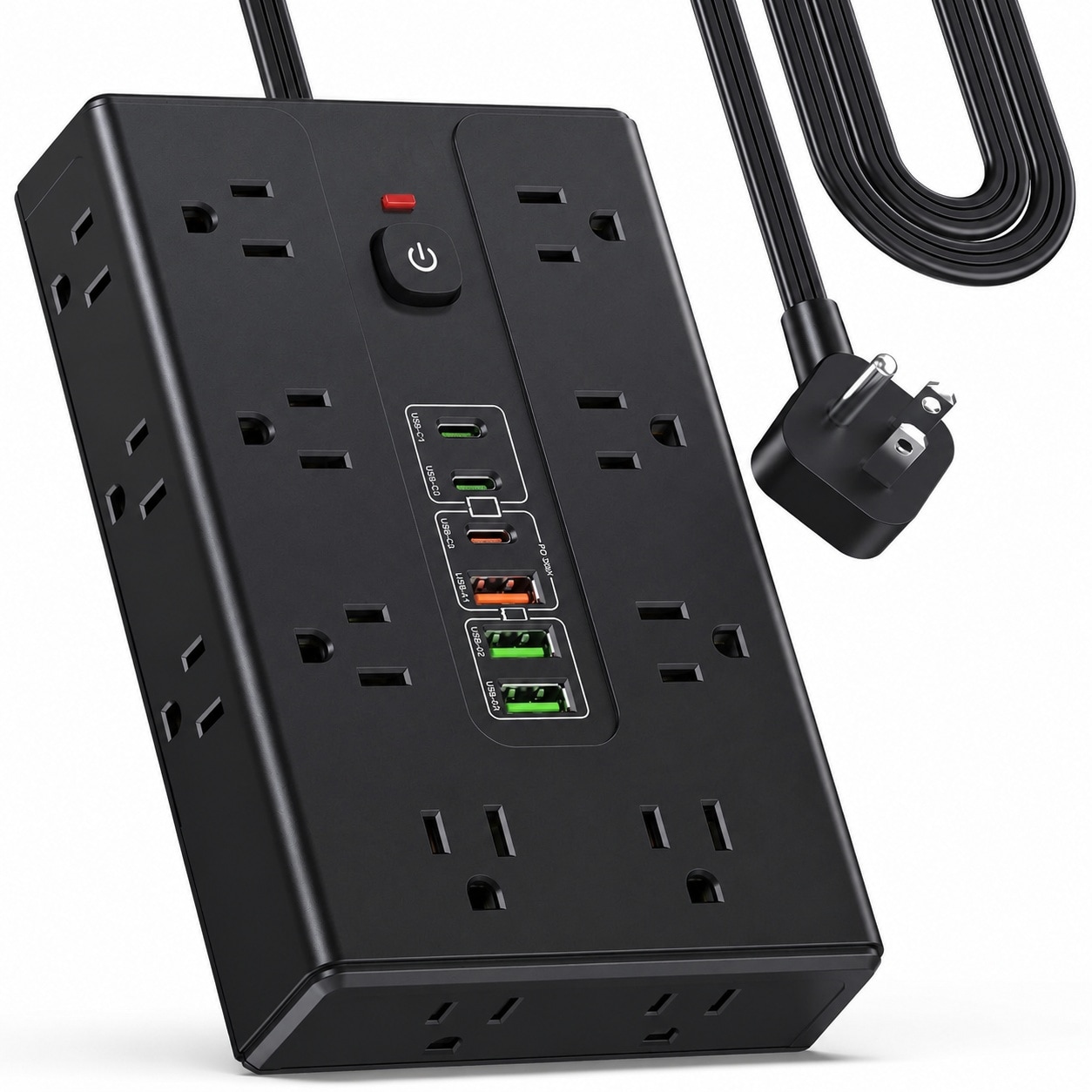 Oyezvary  Surge Protector Power Strip with 16 AC Outlets 6 USB Ports 3 Type C Thin Flat Plug 6 5 FT Extension Cord with Multiple Outlets Outlet