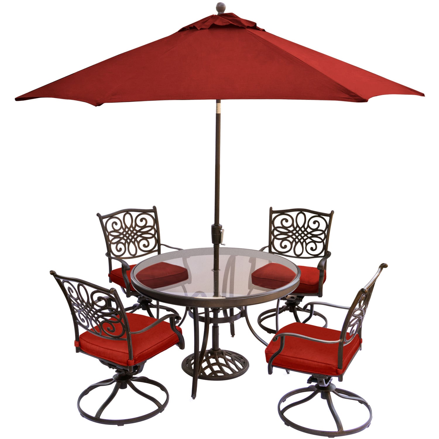 Hanover TRADDN5PCSWG-SU-R Traditions 5-Piece Bronze Patio Dining Set with Red Cushions