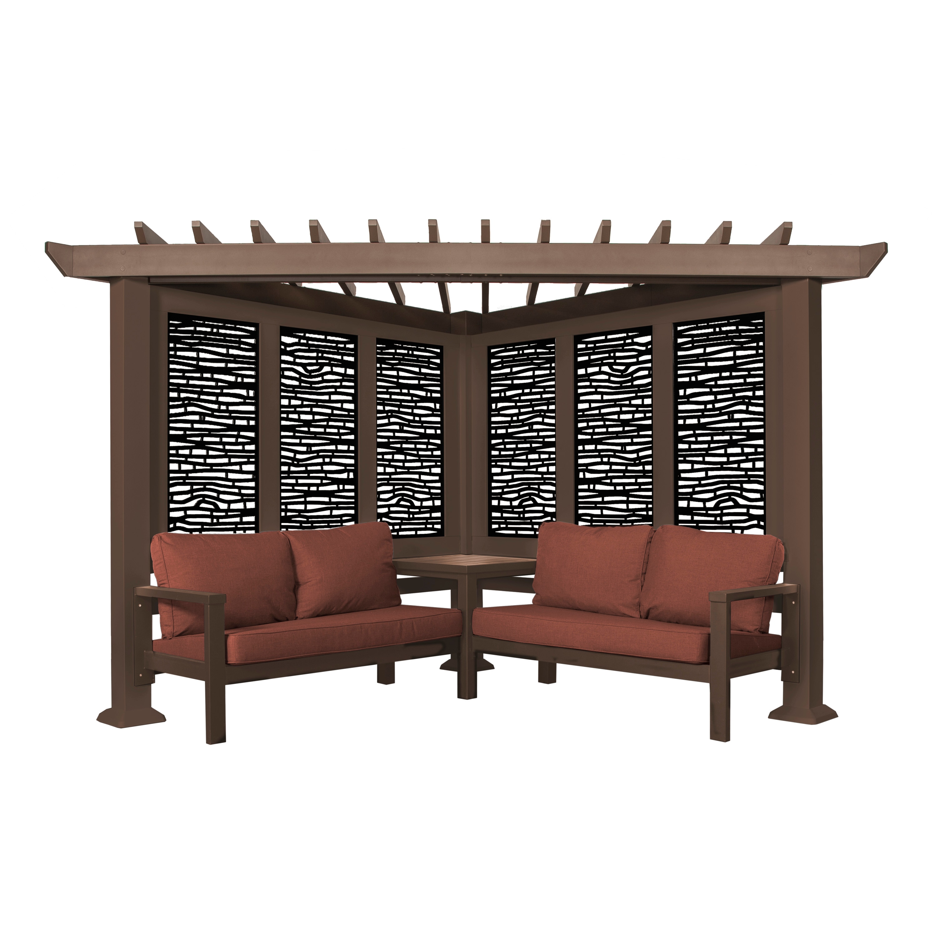 Backyard Discovery 2102484COM Hillsdale 7-ft 4-in W x 12-ft 2-ft L x 7-ft 3-in H Brown Metal Freestanding Pergola with Canopy