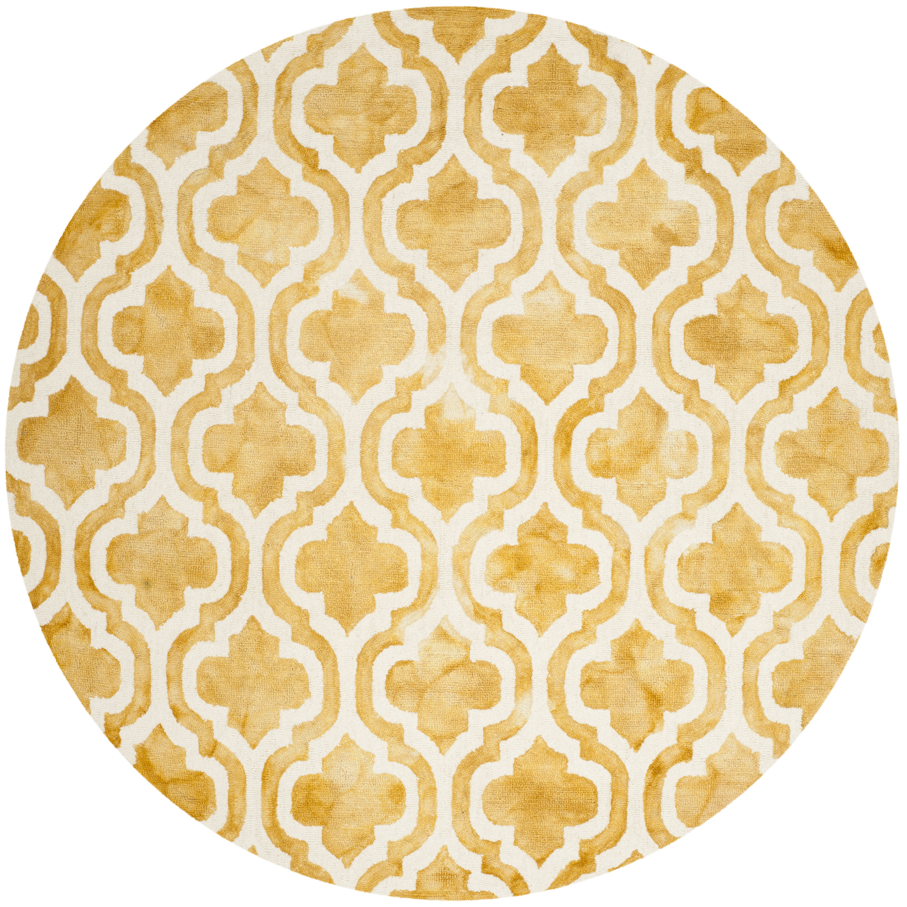 Safavieh DDY537H-7R Dip Dye Alana 7 x 7 (ft) Tufted Wool Gold/Ivory Round Indoor Trellis Bohemian/Eclectic Area rug