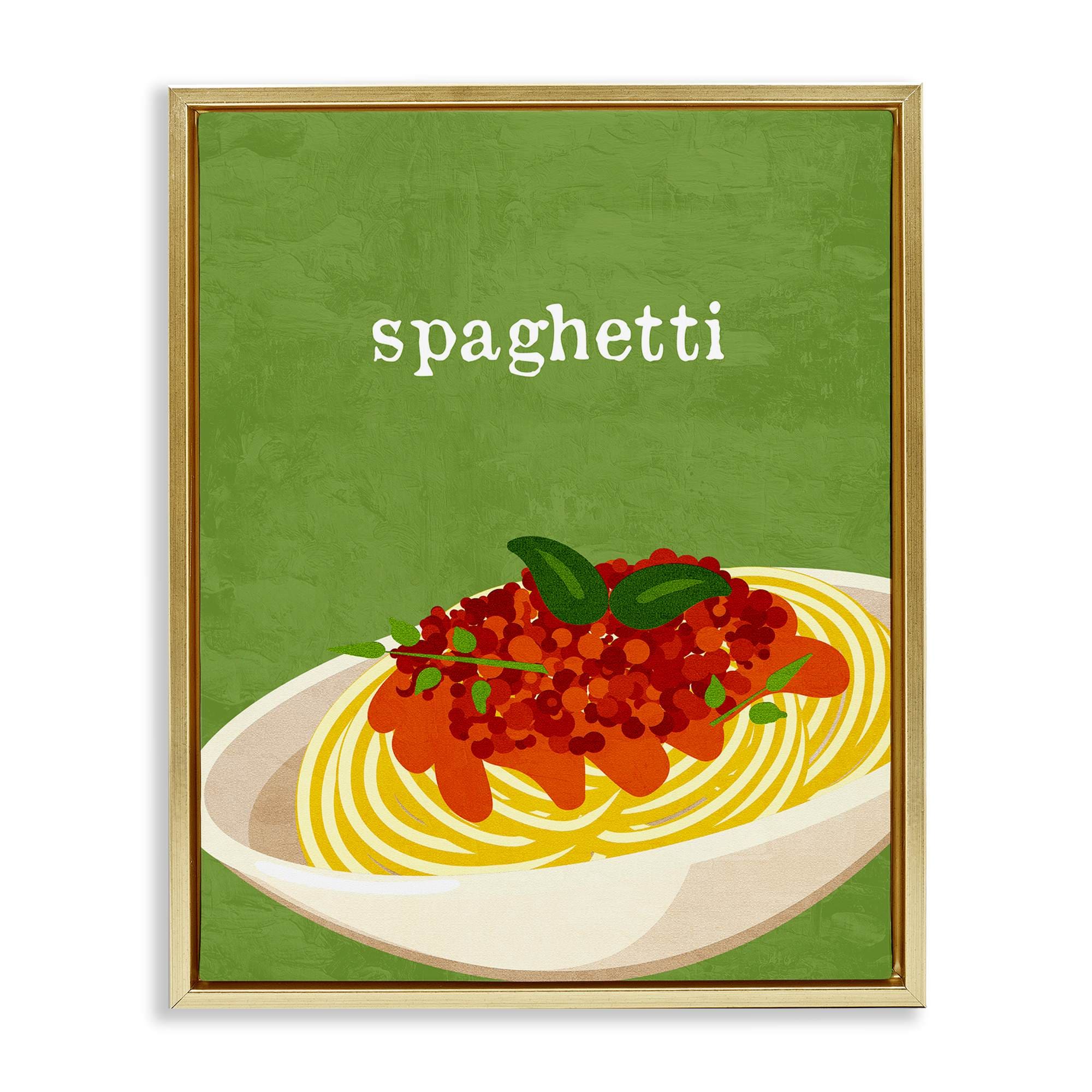 Stupell Industries BS-450-FFG-16X20 Spaghetti Italian Cuisine Gold Framed Floater Canvas Wall Art By Kim Allen 17 x 21