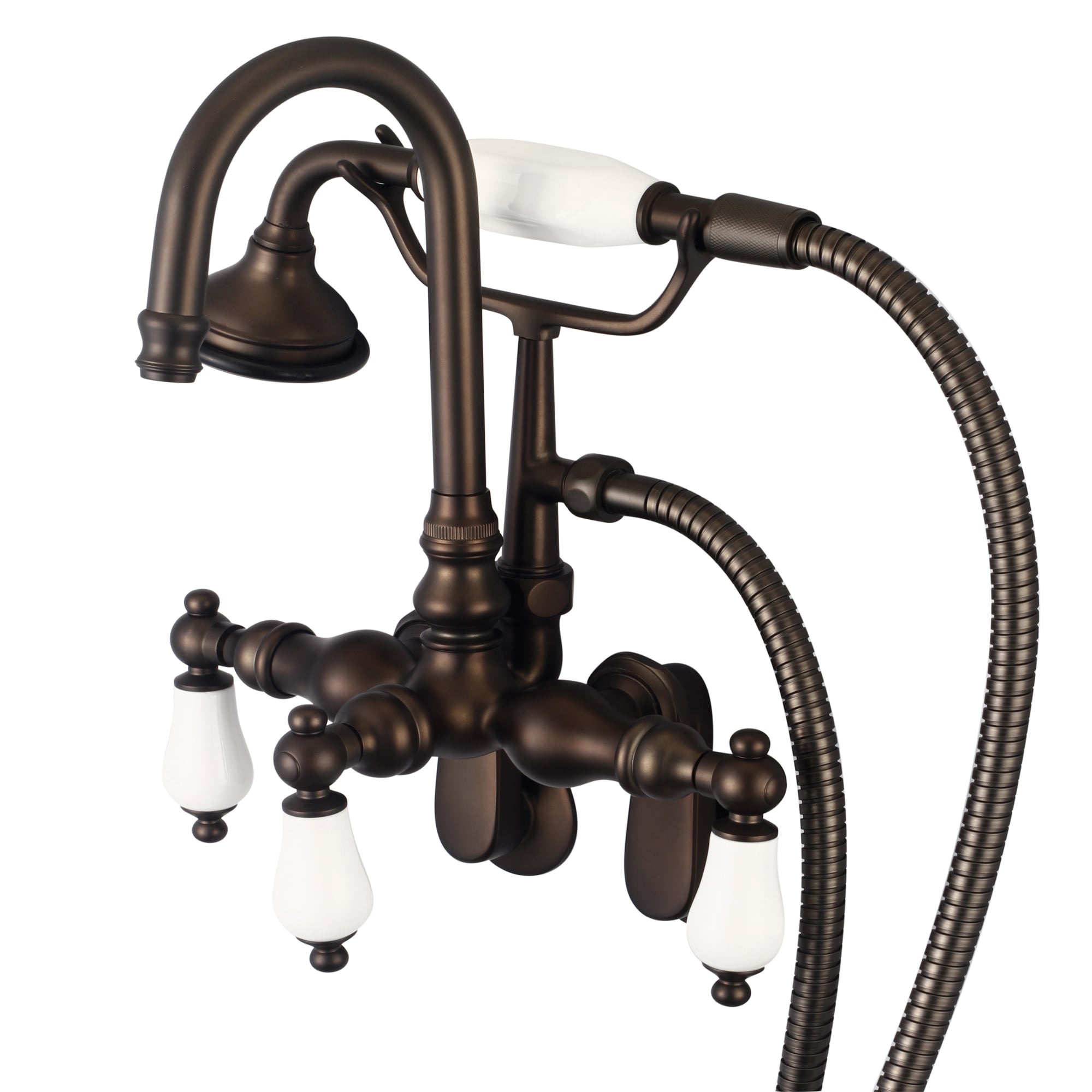 Water Creation F6-0011-03-PL F6 Oil Rubbed Bronze 3-handle Deck-mount Roman High-arc Bathtub Faucet with Hand Shower