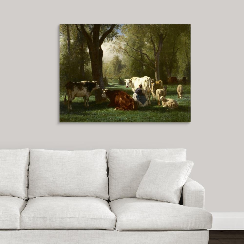 GreatBigCanvas Landscape with Cattle and Sheep 30-in H x 40-in W ...