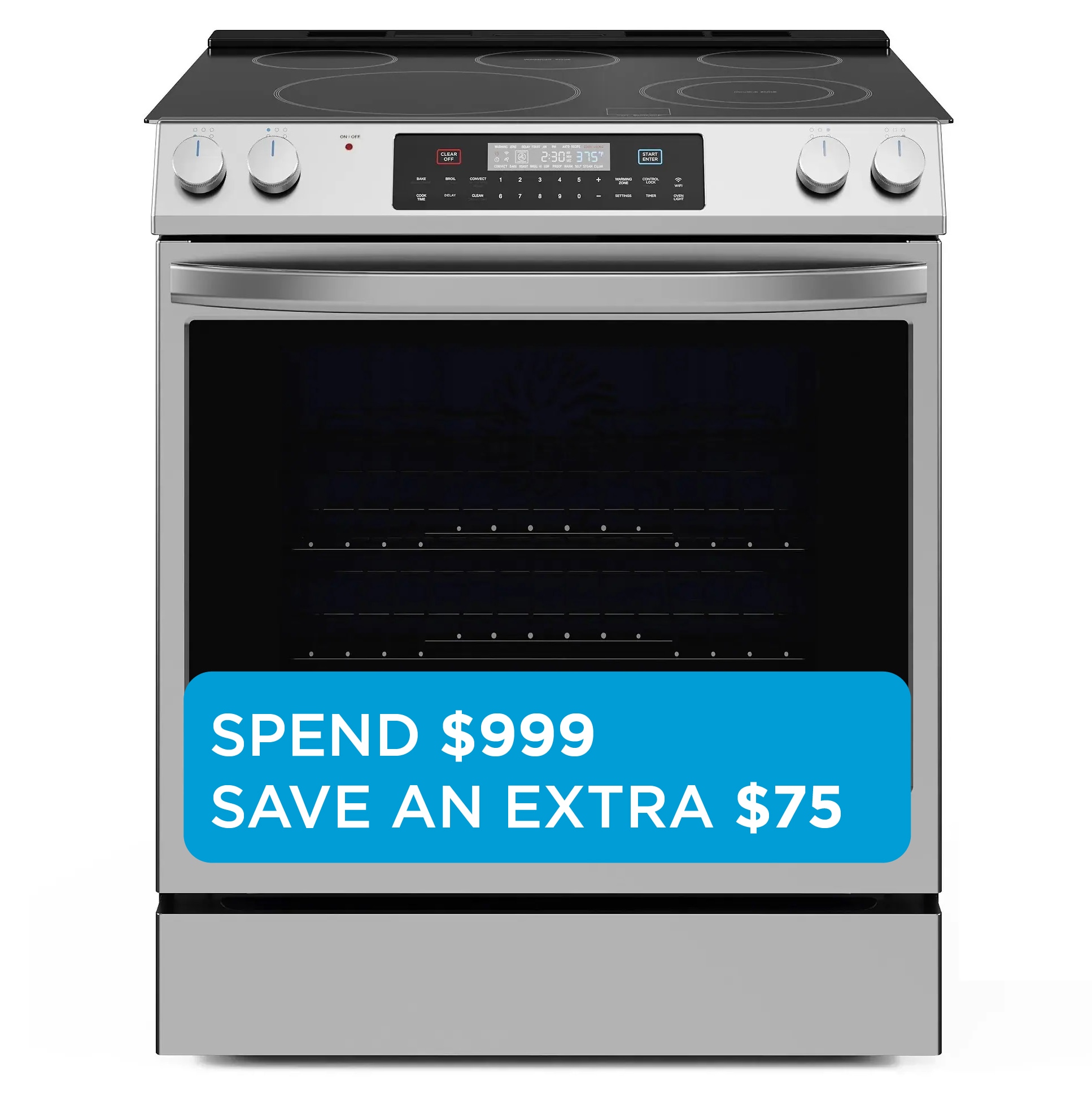 Midea 30-in Glass Top 5 Burners 6.3-cu ft Self-Cleaning Air Fry Slide-in  Smart Electric Range (Stainless Steel) in the Single Oven Electric Ranges  department at