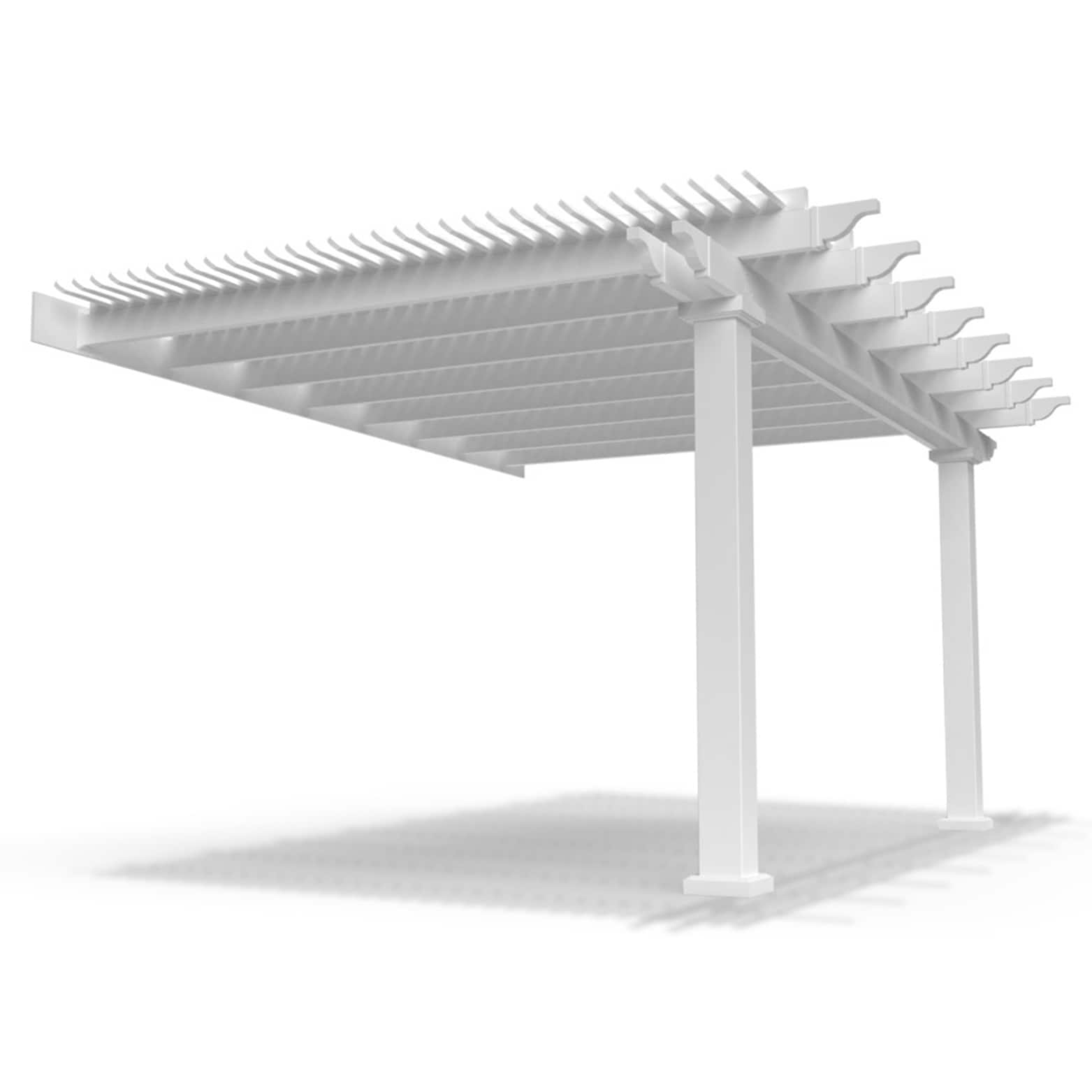 Modern Pergola Kits TRAD12X16A7INCH2023 16-ft W x 12-ft L x 10-ft H White Vinyl Attached Pergola with Canopy