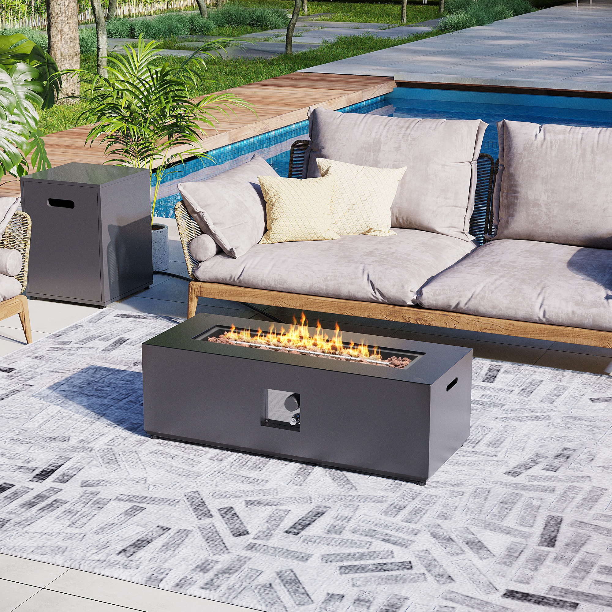 Patio Watcher 42TP-CFX-BROWN-KDWST 42-in W Dark Gray Iron Rectangle Liquid propane Fire pit table