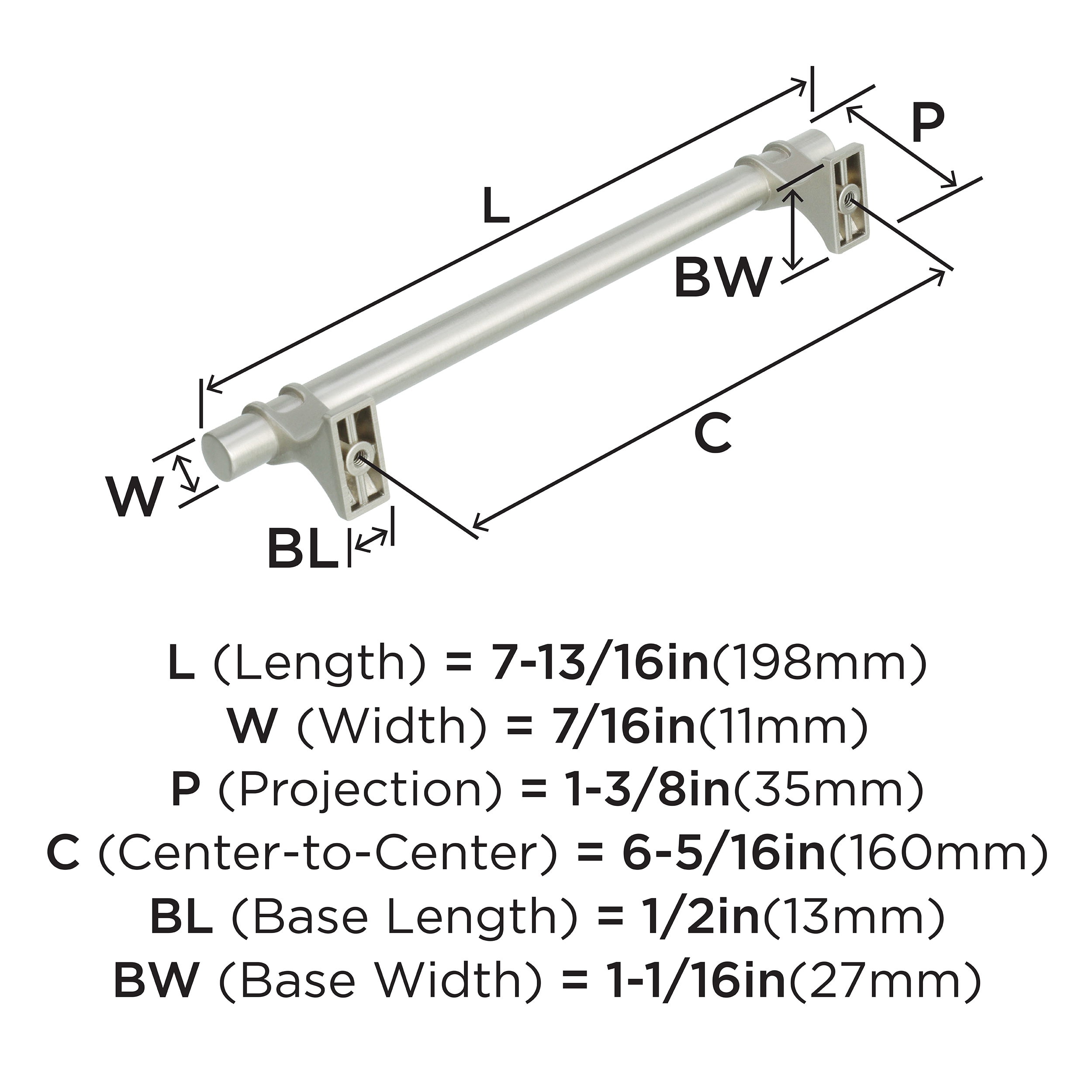 Satin Nickel 6-5/16 Inch Modern Cabinet Pull