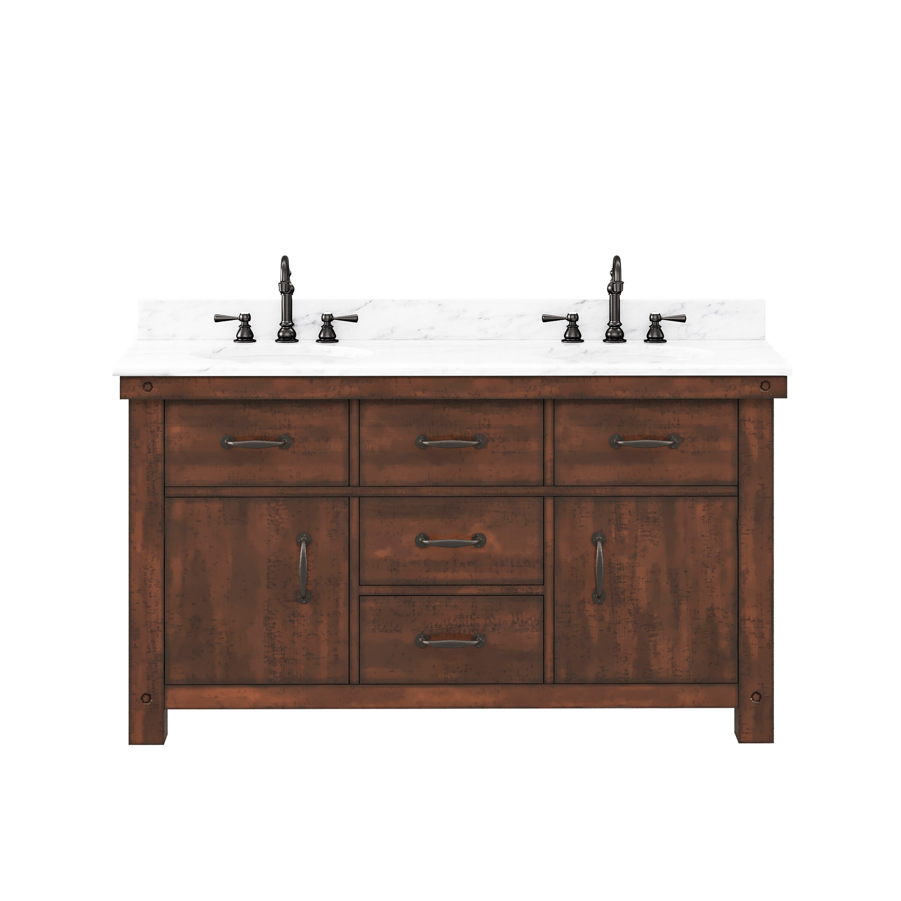 Water Creation Aberdeen 60-in Rustic Sienna Undermount Double Sink Bathroom  Vanity with White Natural Marble Top (Faucet Included) in the Bathroom  Vanities with Tops department at