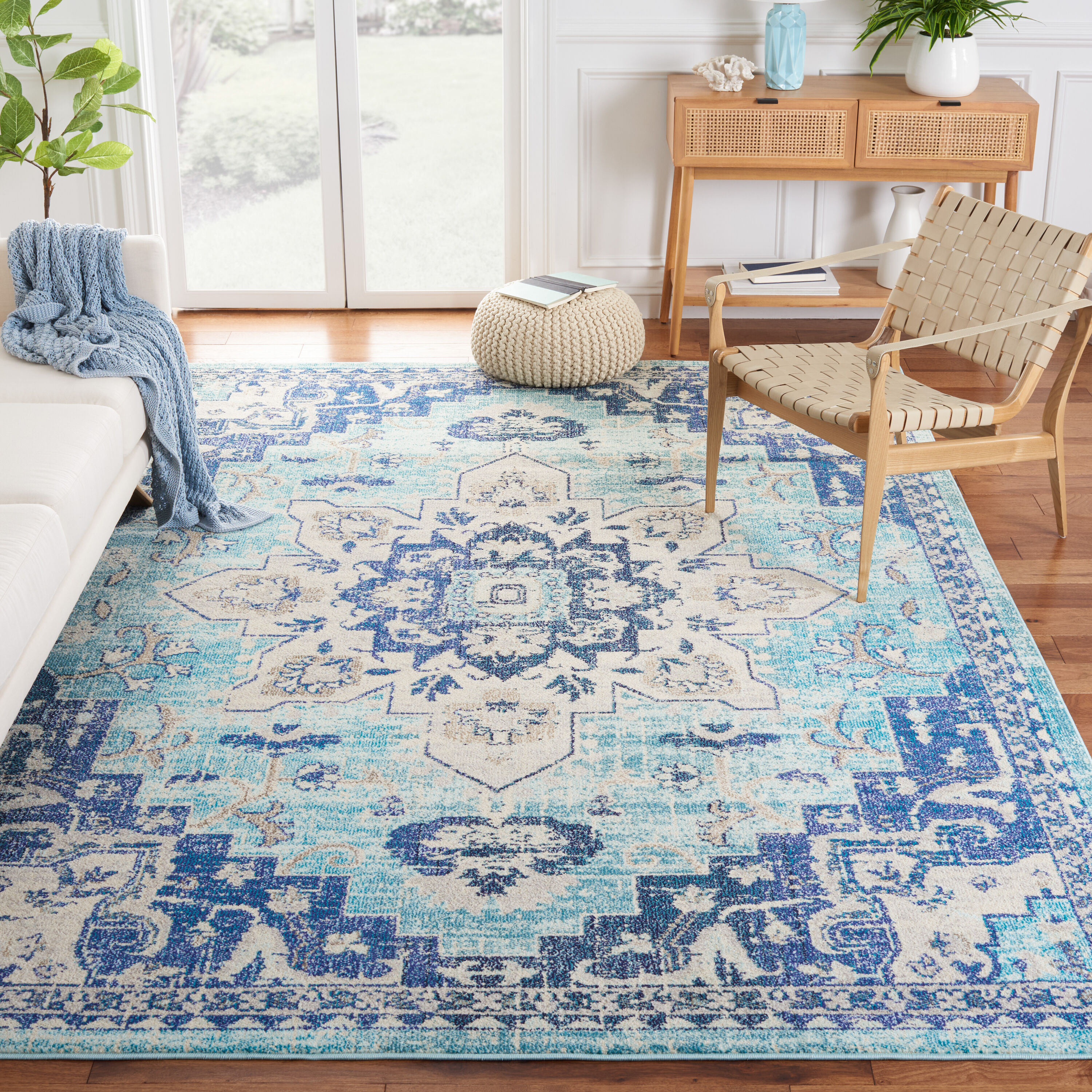 Safavieh MAD473K-1215 Madison 473K Teal / Navy Bohemian Oversized 12ft x 15ft Rug