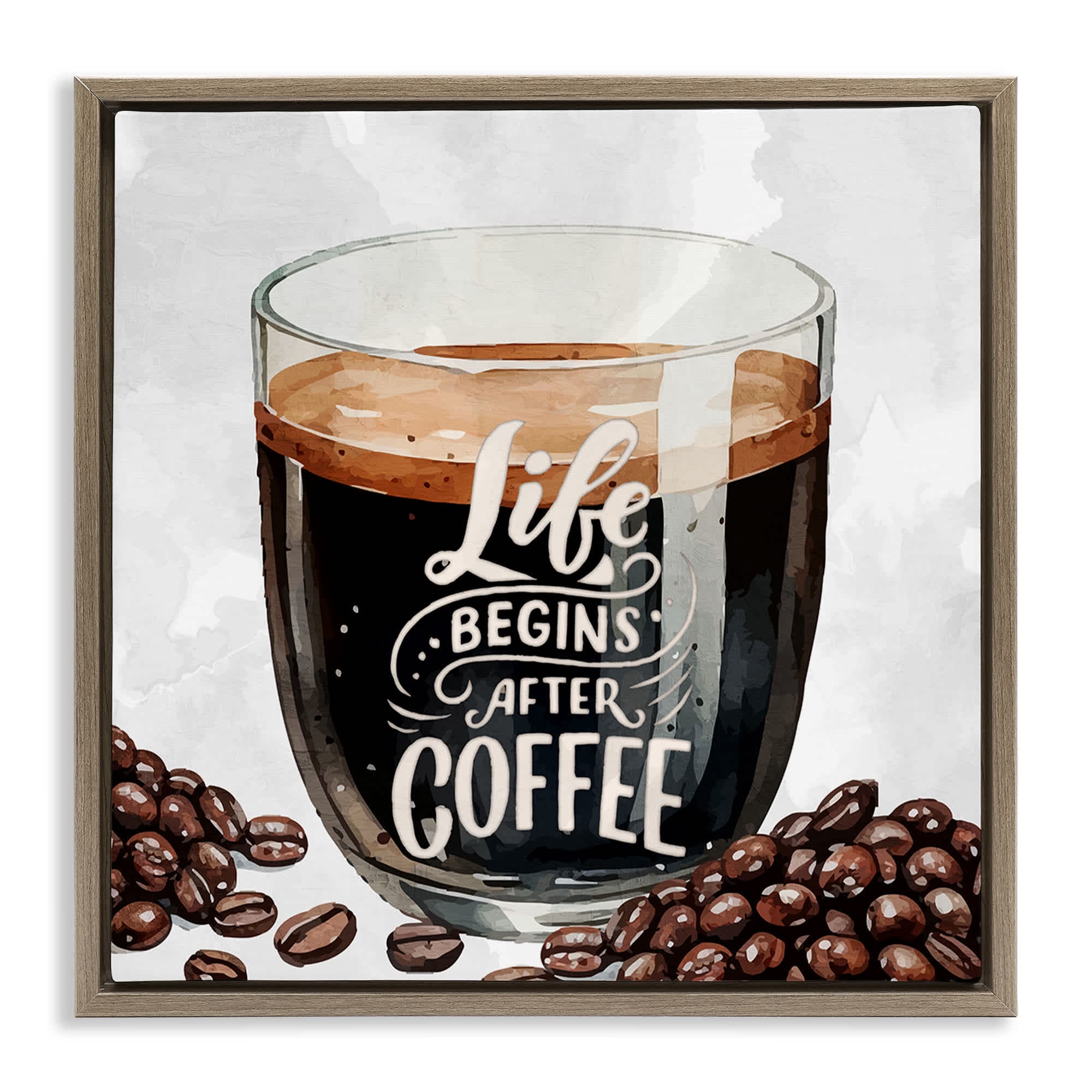 Stupell Industries BS-477-FFE-24X24 Life Begins After Coffee Floating Frame design by Kim Allen