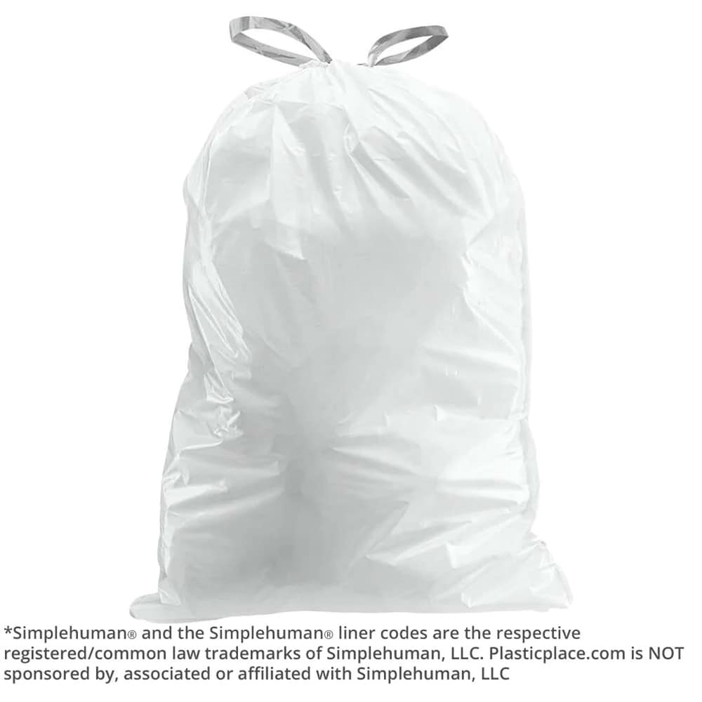 Plasticplace simplehuman Code M Compatible Trash Bags, 12 Gallon / 45 Liter White Drawstring Garbage Liners 21.5 x 30.75 (50 Count)