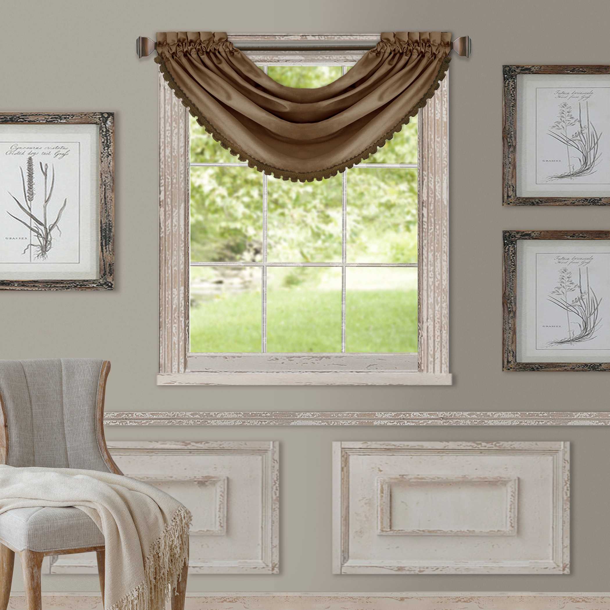 Elrene Home Fashions 026865854268 All Seasons Waterfall 36-in Antique Gold Polyester Rod pocket Valance