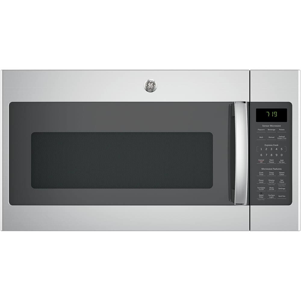GE JVM7195SKSS - 30 Inch Over-the-Ran Microwave- 1.9 cu. ft. Capacity- 400 CFM 4-Speed Ventilation- Sensor Cook- On-Off Glass Turntable- Melt Feature- Clock-Timer- 2-Level Halon Lighting- Steam Clean- Defrost by Weight or Time