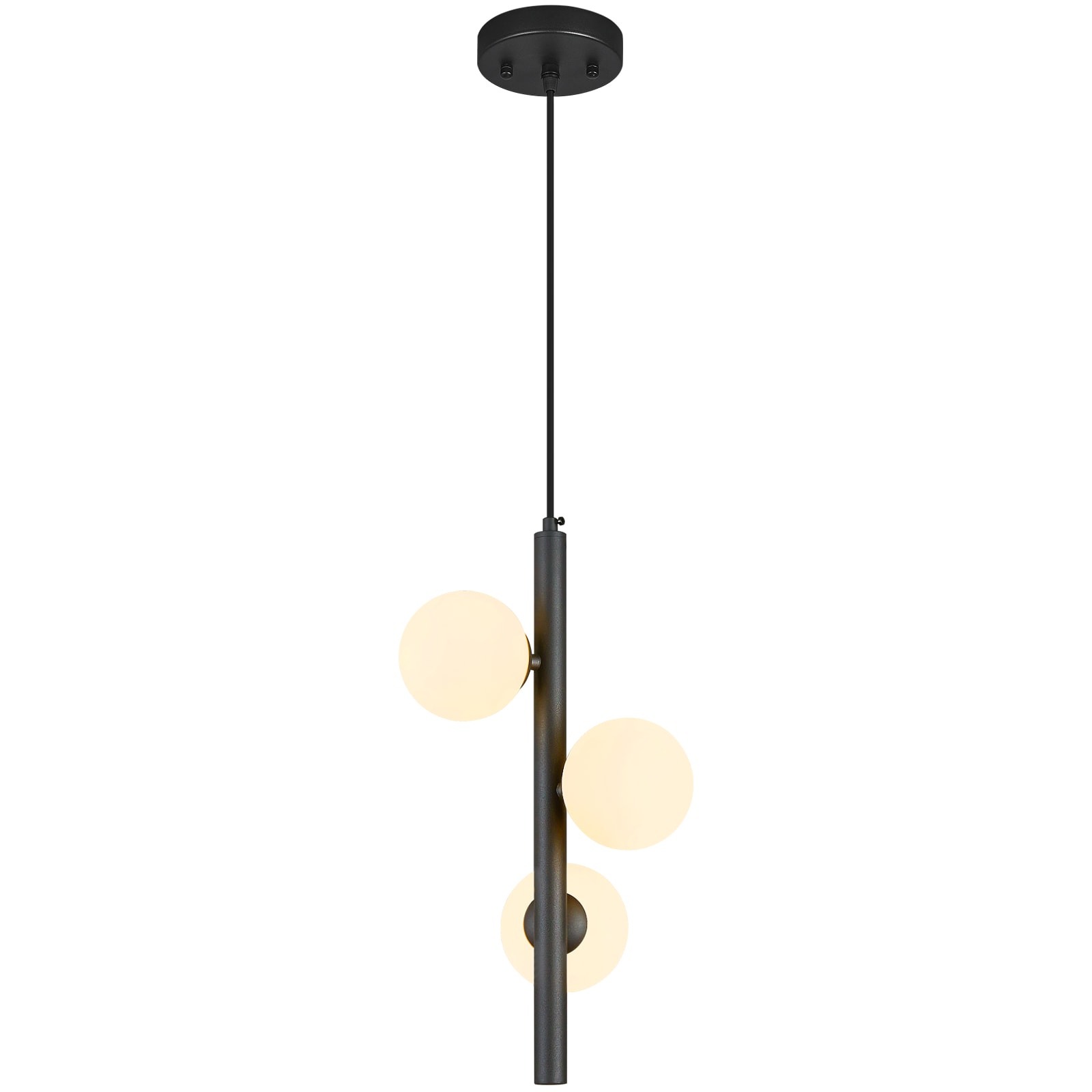 ZHLLMQ Modern 8.66 in 3-Light Mid Century Black Milk Globe Glass Hardwired Adjustable Pendant Light Fixture for Kitchen Island Bedroom Decor