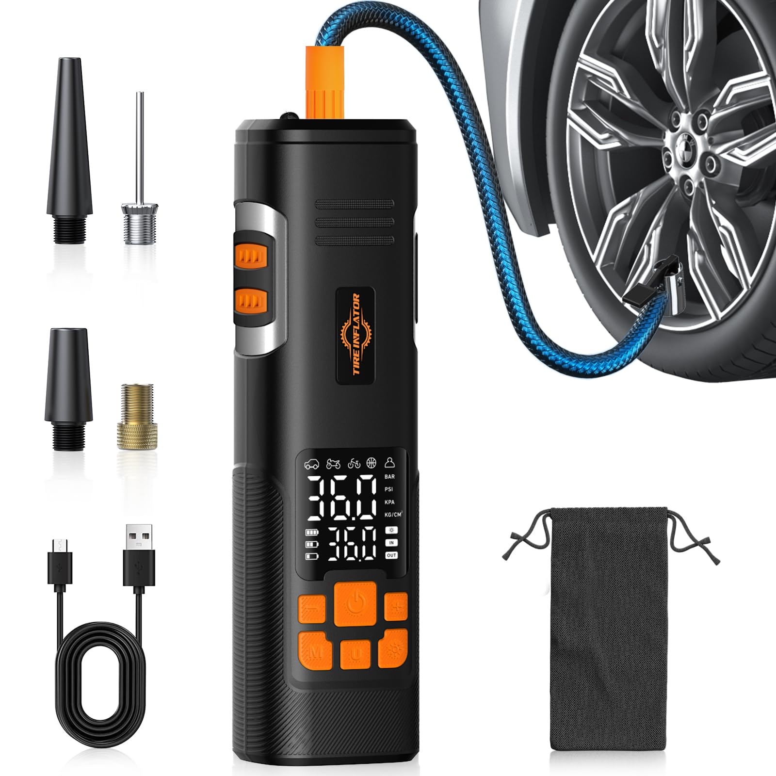 AKSCYZM  Portable Tire Inflator Air Compressor 150PSI Cordless Electric Pump with LED Light Auto Shutoff Dual Screen Gauge for Car Motorcycle