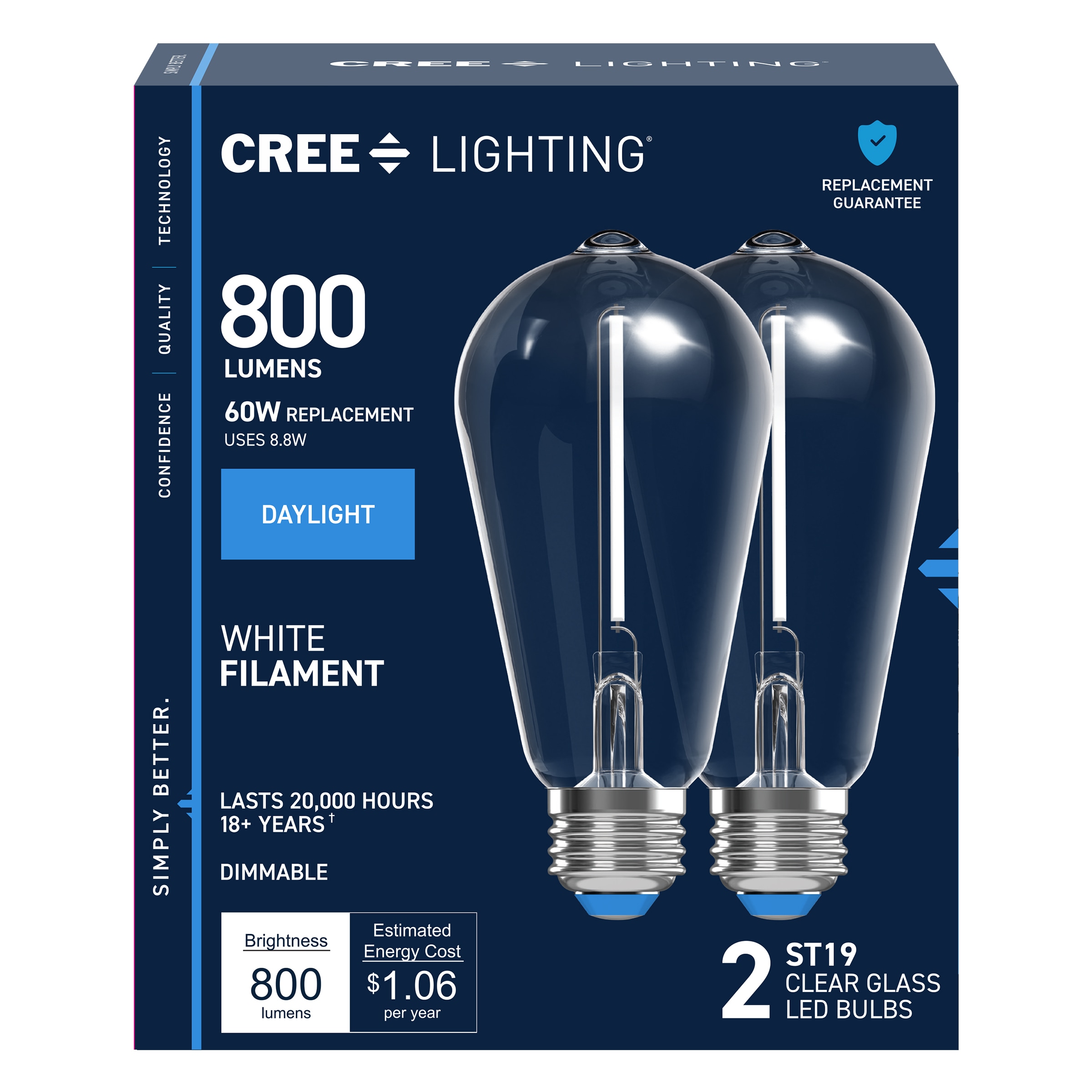 Cree Lighting One Series Filament 60 -Watt EQ ST19 Daylight Medium screw base E26 Dimmable LED Decorative Light Bulb 2 -Pack