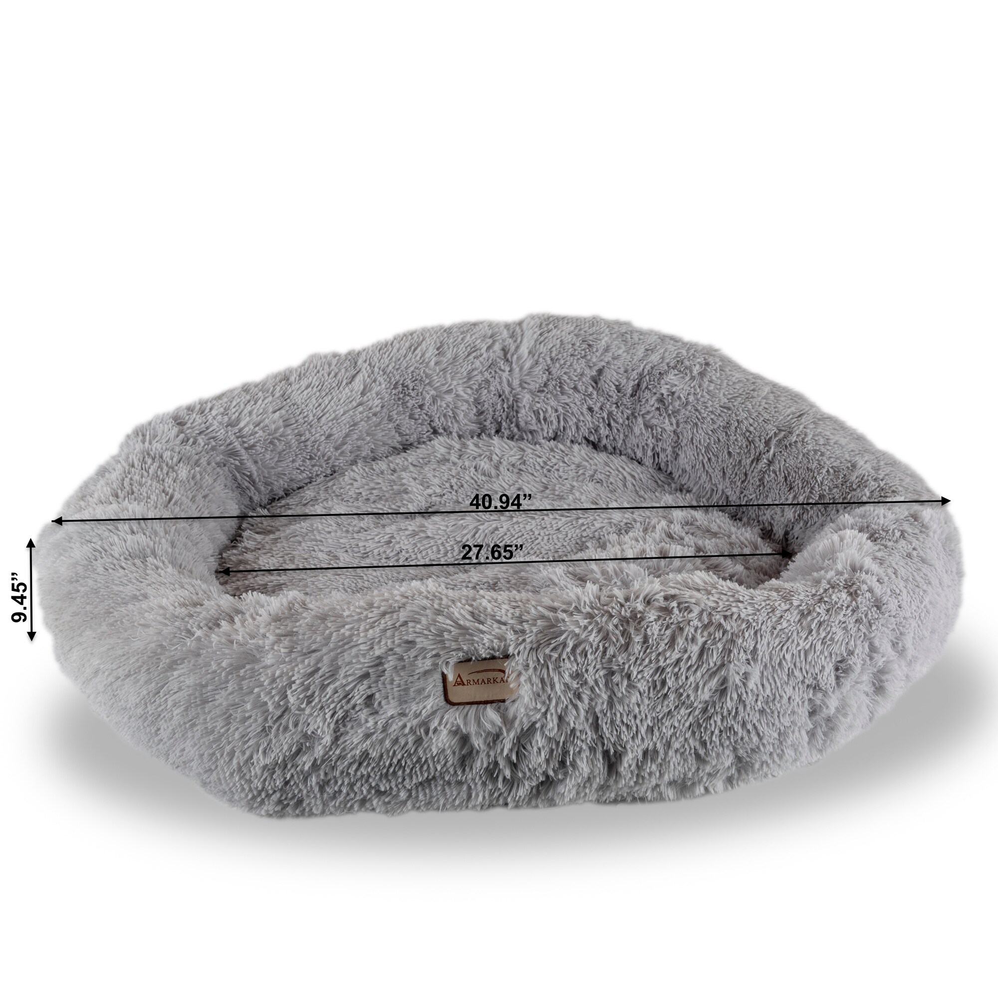 Large Gray Plush Round Faux Fur Pet Bed