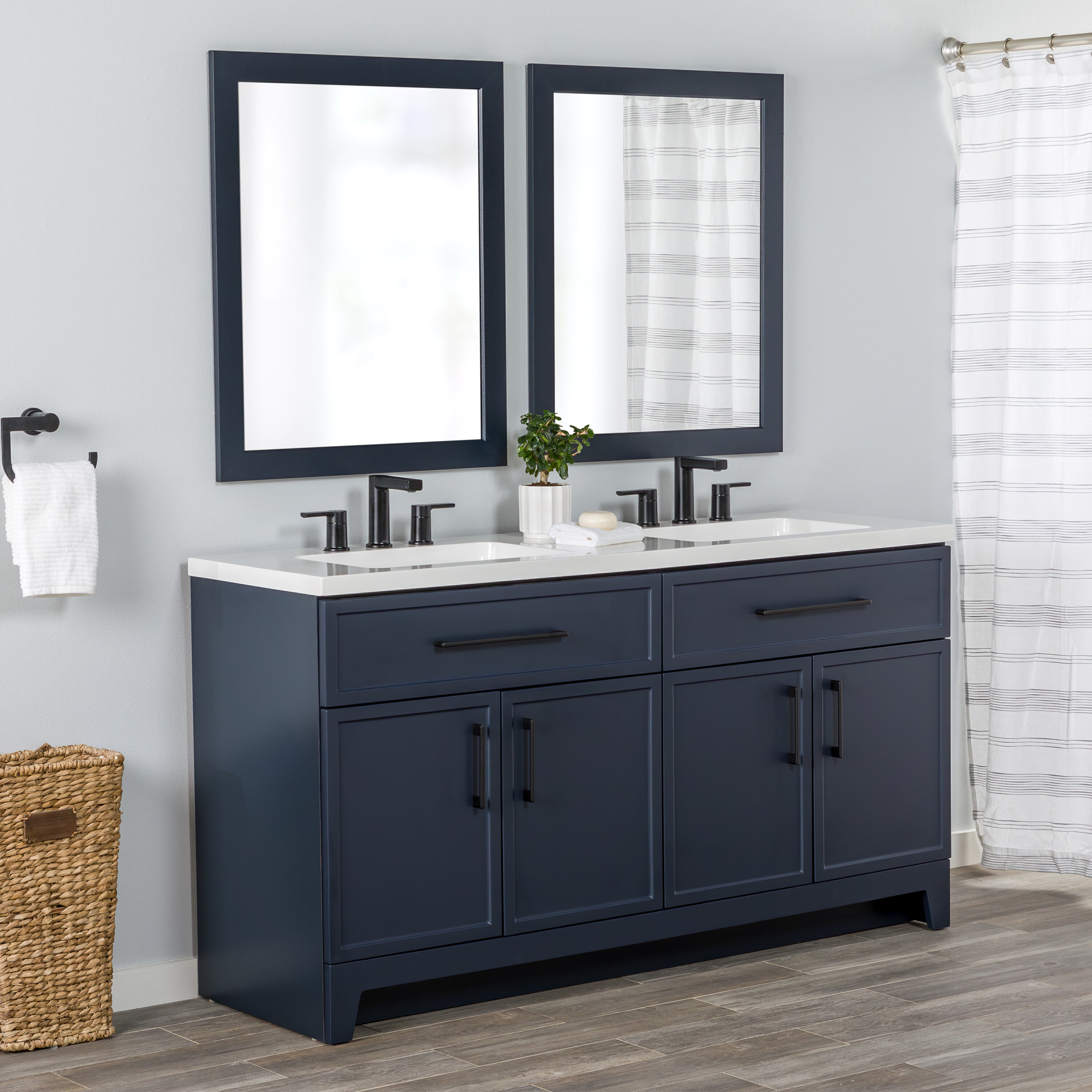 Style Selections Potter 60-in Blue Double Sink Bathroom Vanity with ...