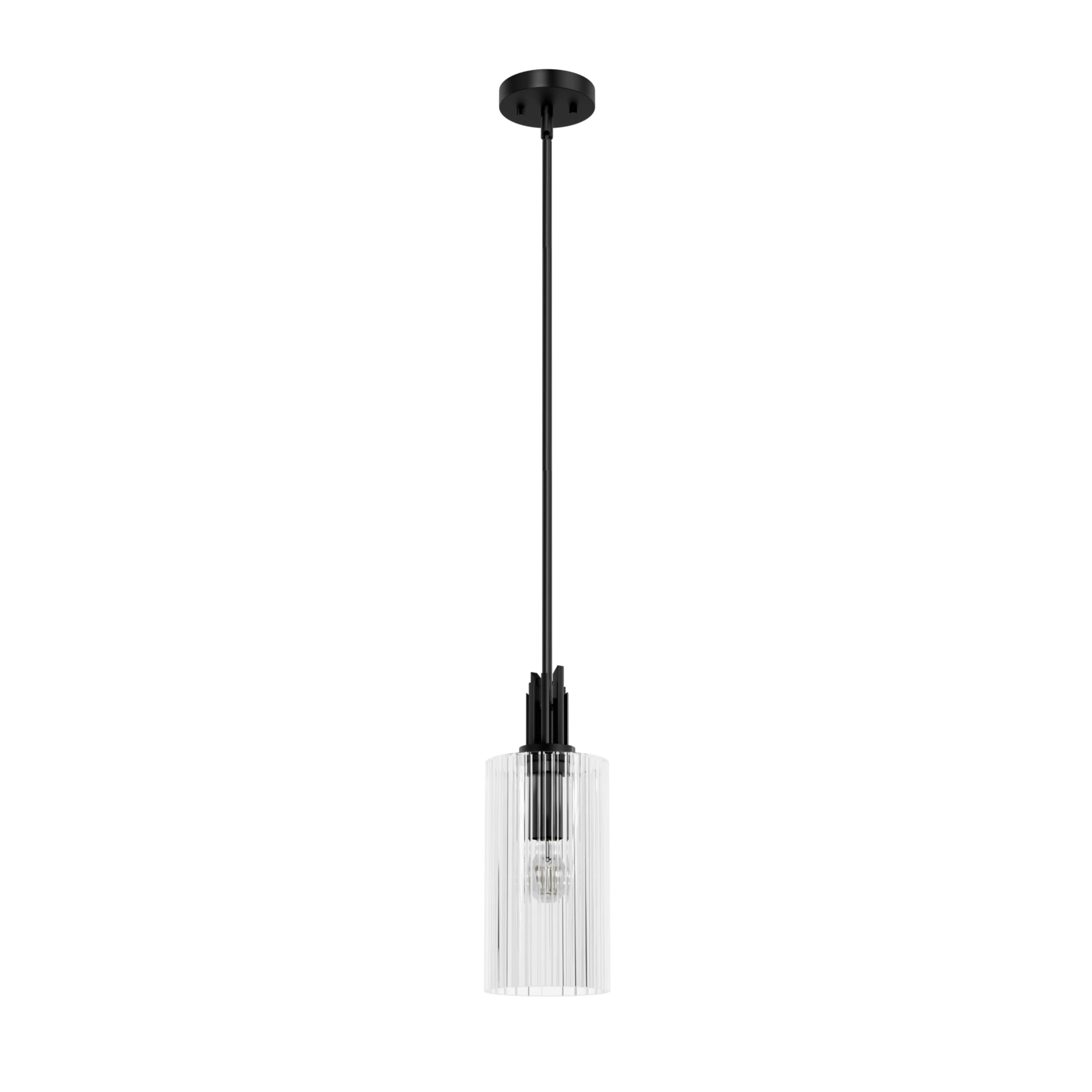 Hunter 45224 Gatz Matte Black with Clear Fluted Glass 1 Light Pendant Ceiling Light Fixture
