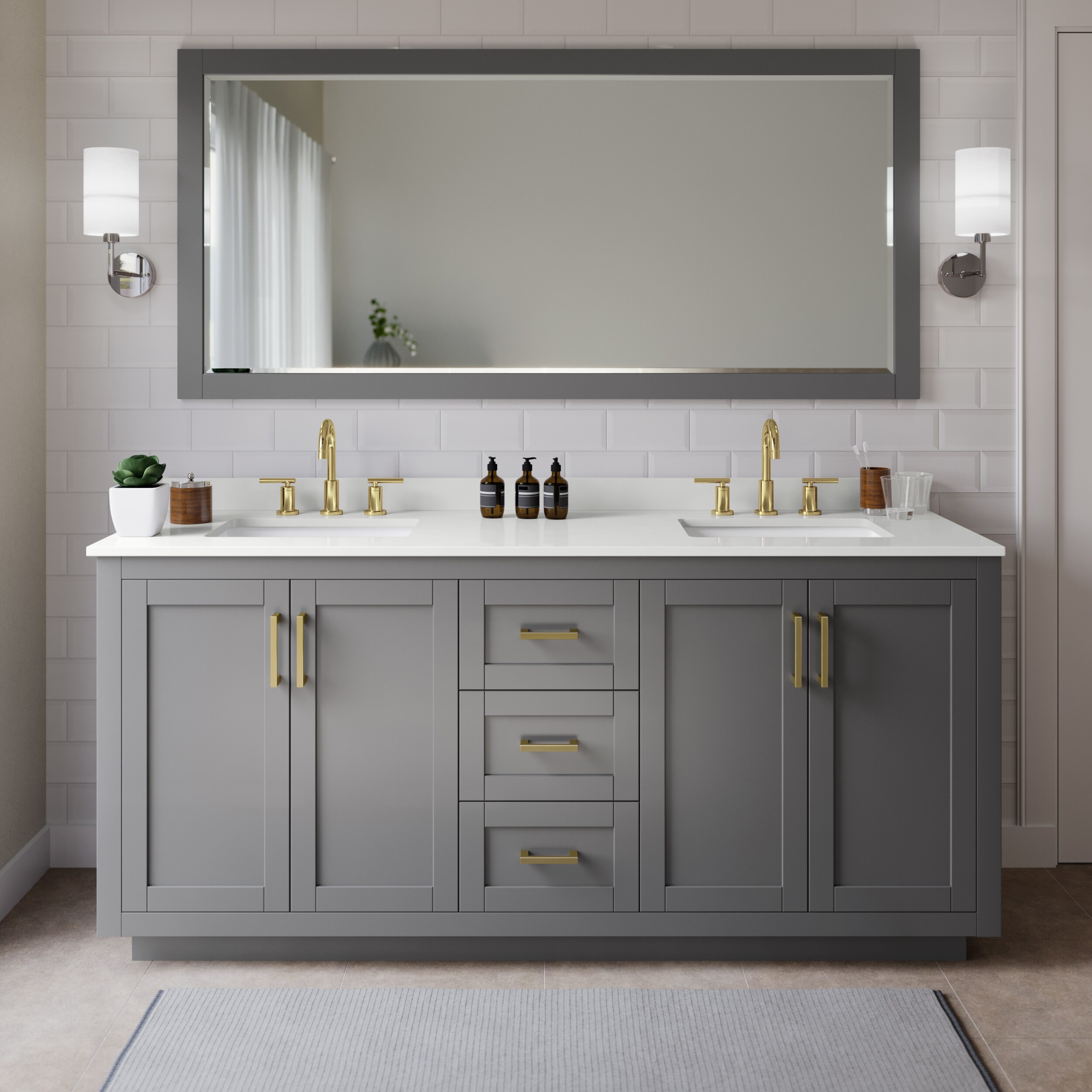 Wyndham Collection WCF292972DGGWQUS3MXX Miranda 72-in Dark Gray Undermount Double Sink Bathroom Vanity with White Quartz Top