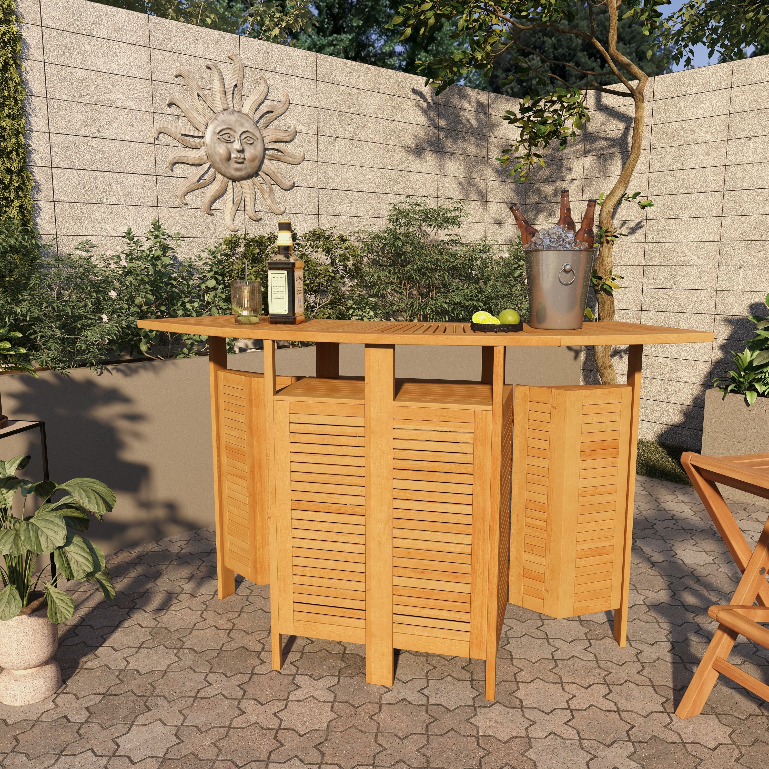 Grayson Lane 77846 Natural Brown Foldable Teak Patio Bar