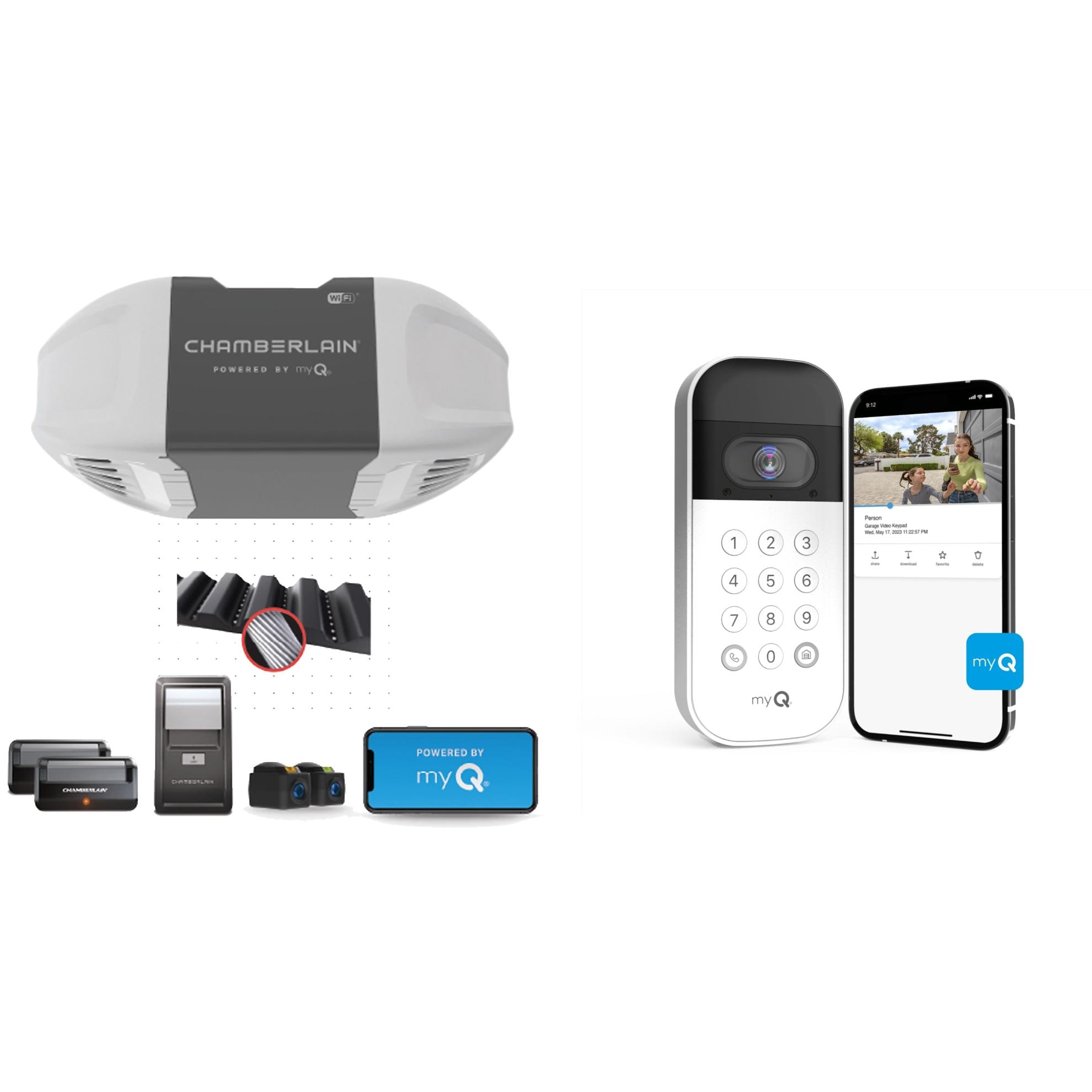 Chamberlain  1/2-HP myQ Smart Belt Drive Garage Door Opener Wi-fi Compatibility with Wireless Video Security Camera Keypad