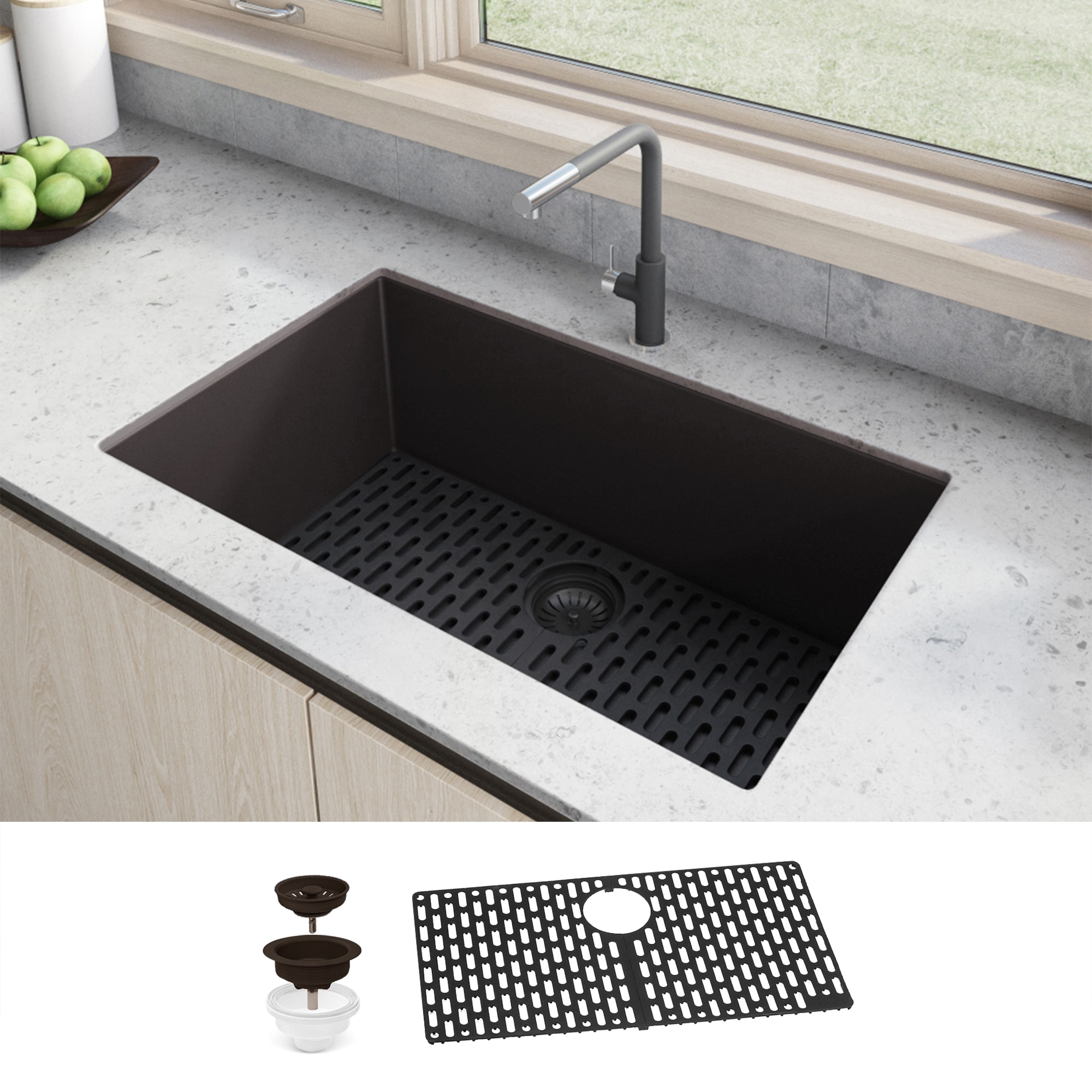 Ruvati RVG2080ES epiGranite Undermount 32-in x 19-in Composite Single bowl Kitchen Sink