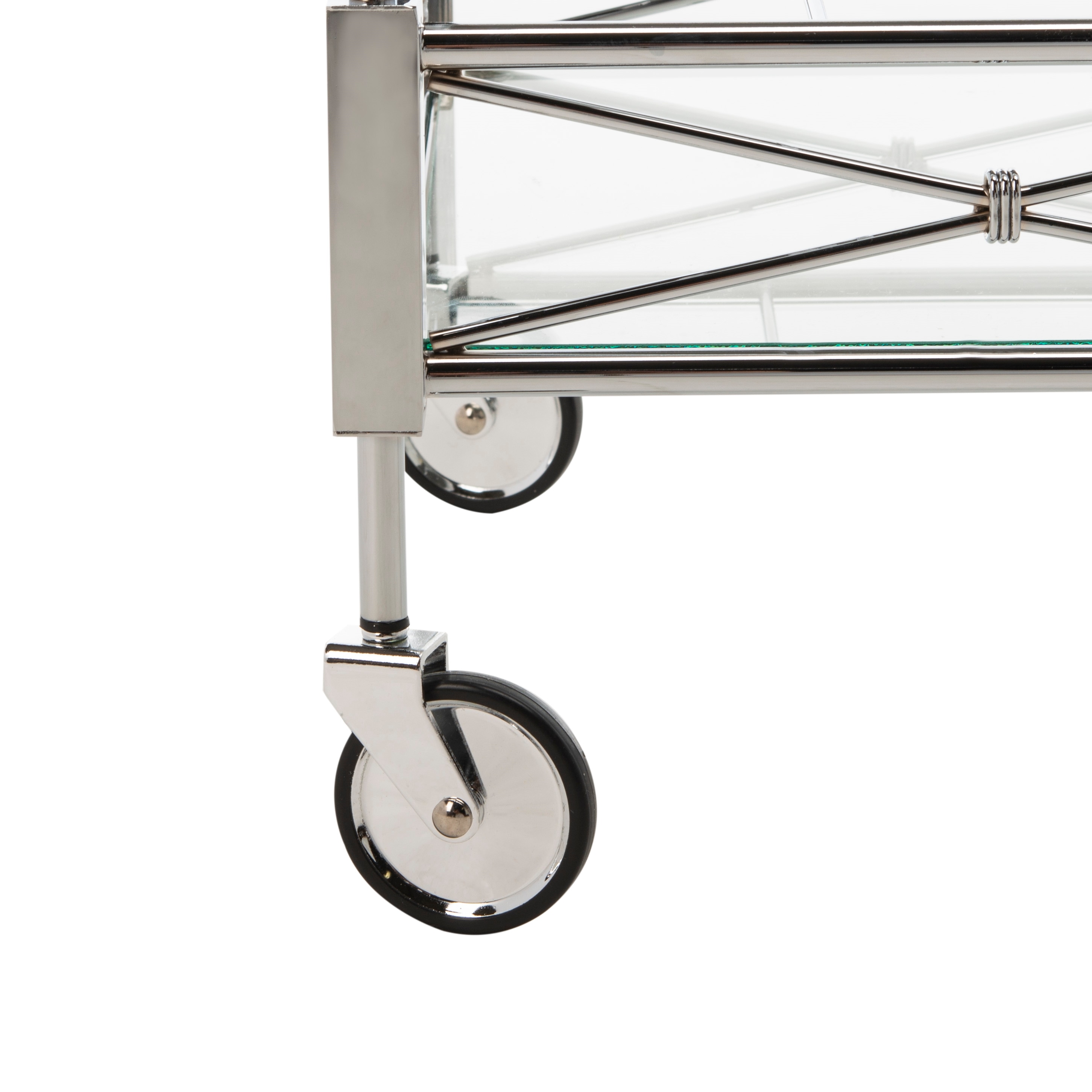 Chrome Glass 32" Transitional Rectangular Bar Cart with Storage