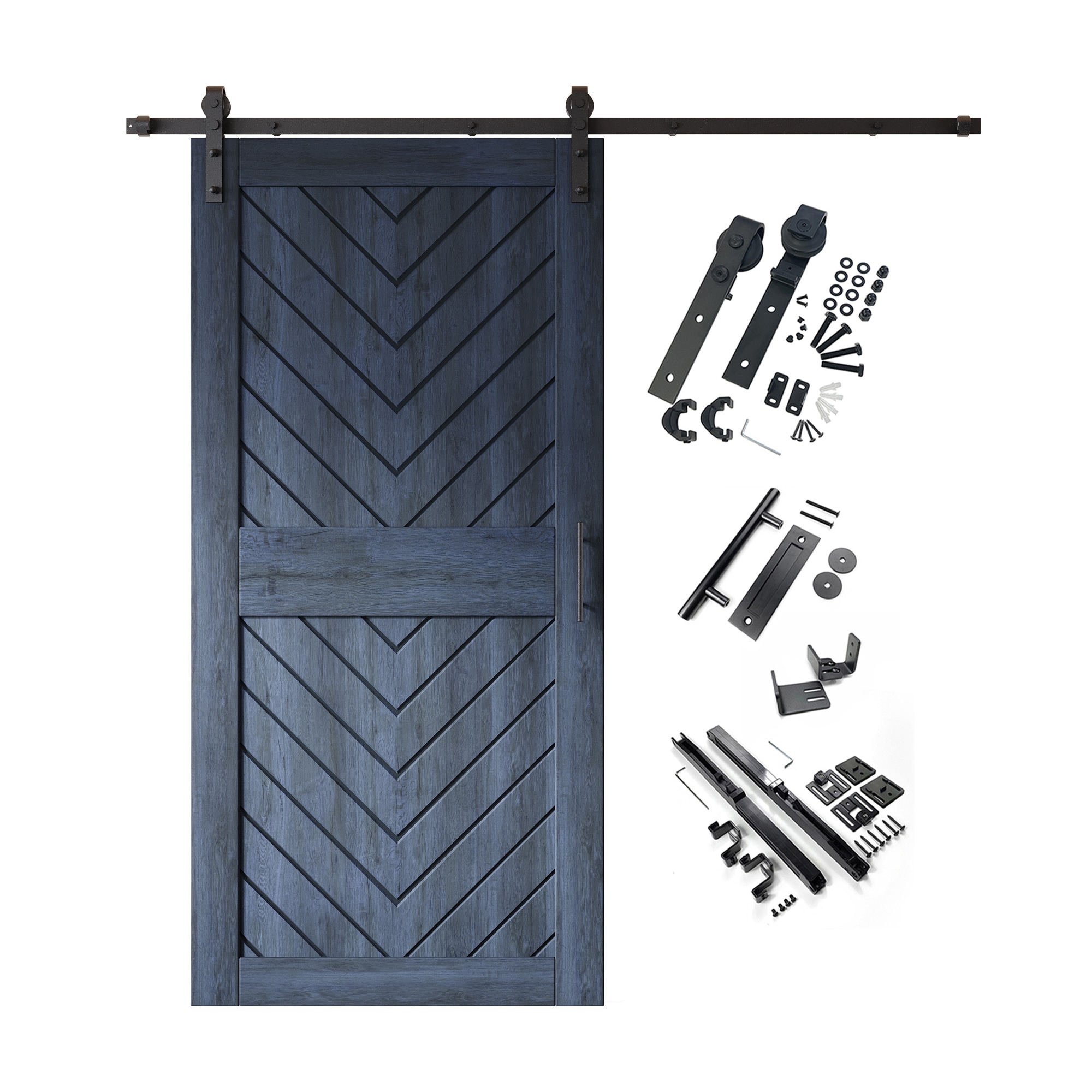 HOMACER YT1H084C-JT3-4084-NA 40-in x 84-in Navy Herringbone Pine Wood Solid core Single Barn Door (Hardware Included)