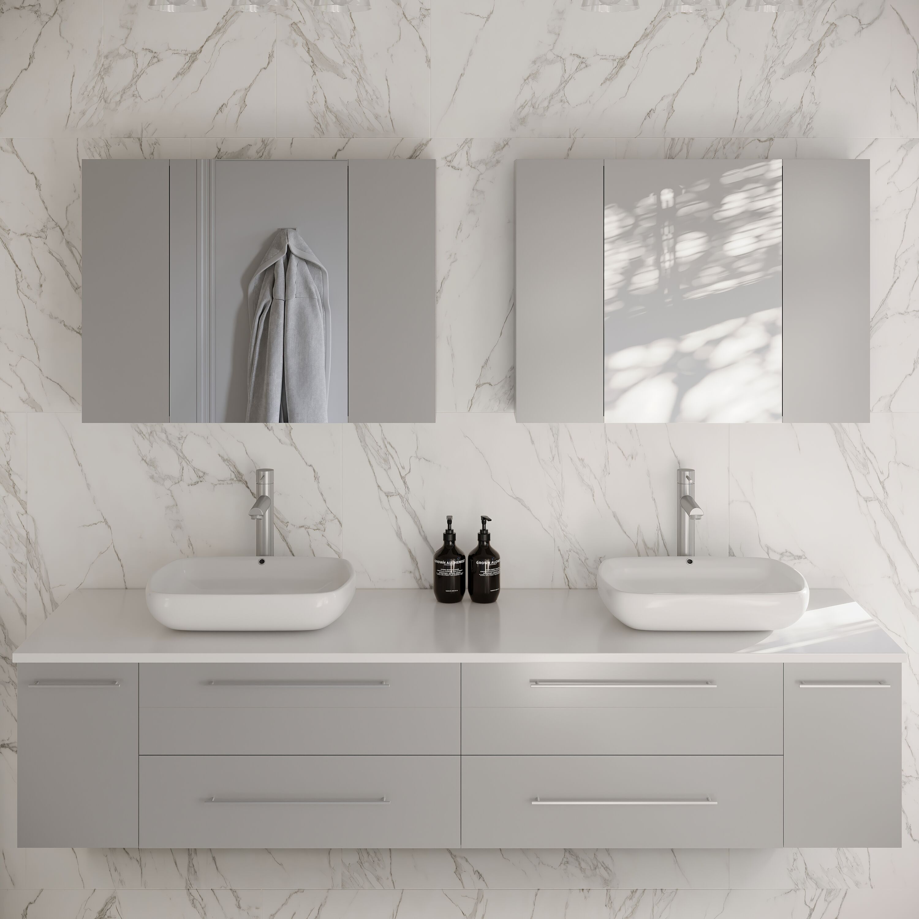 Fresca FVN6172GR-VSL-D Lucera 72-in Gray Double sink Floating Bathroom Vanity with White Quartz Top