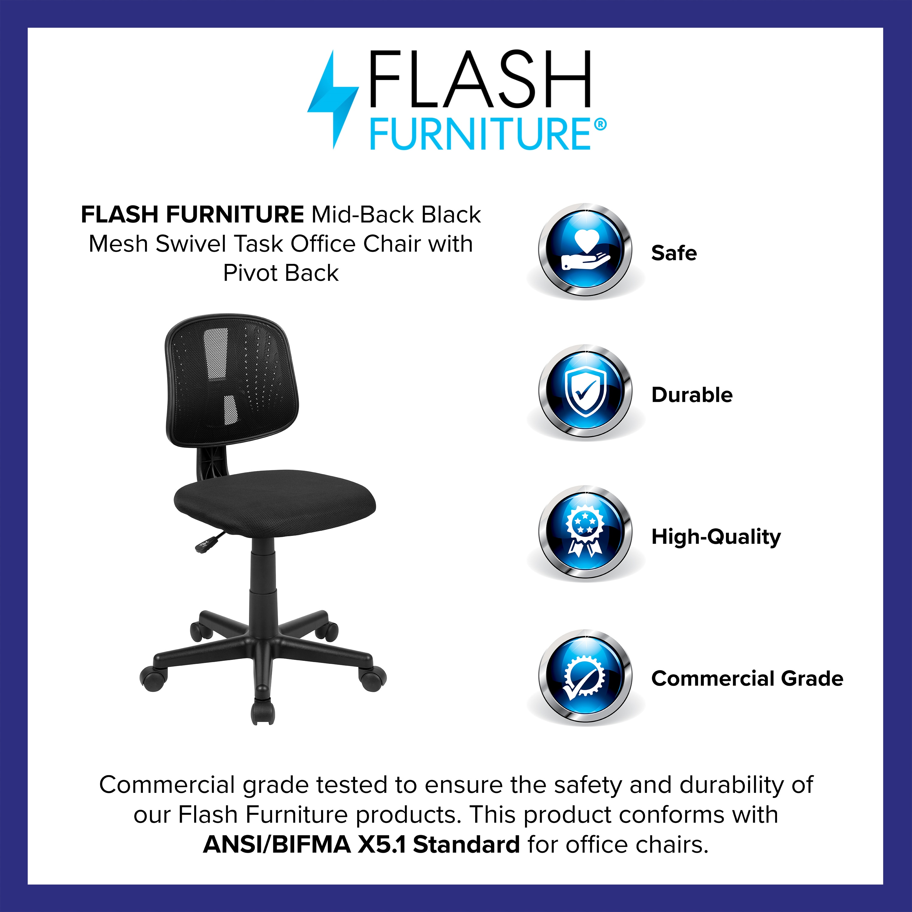 Ergonomic Mid-Back Black Mesh Swivel Task Chair with Lumbar Support