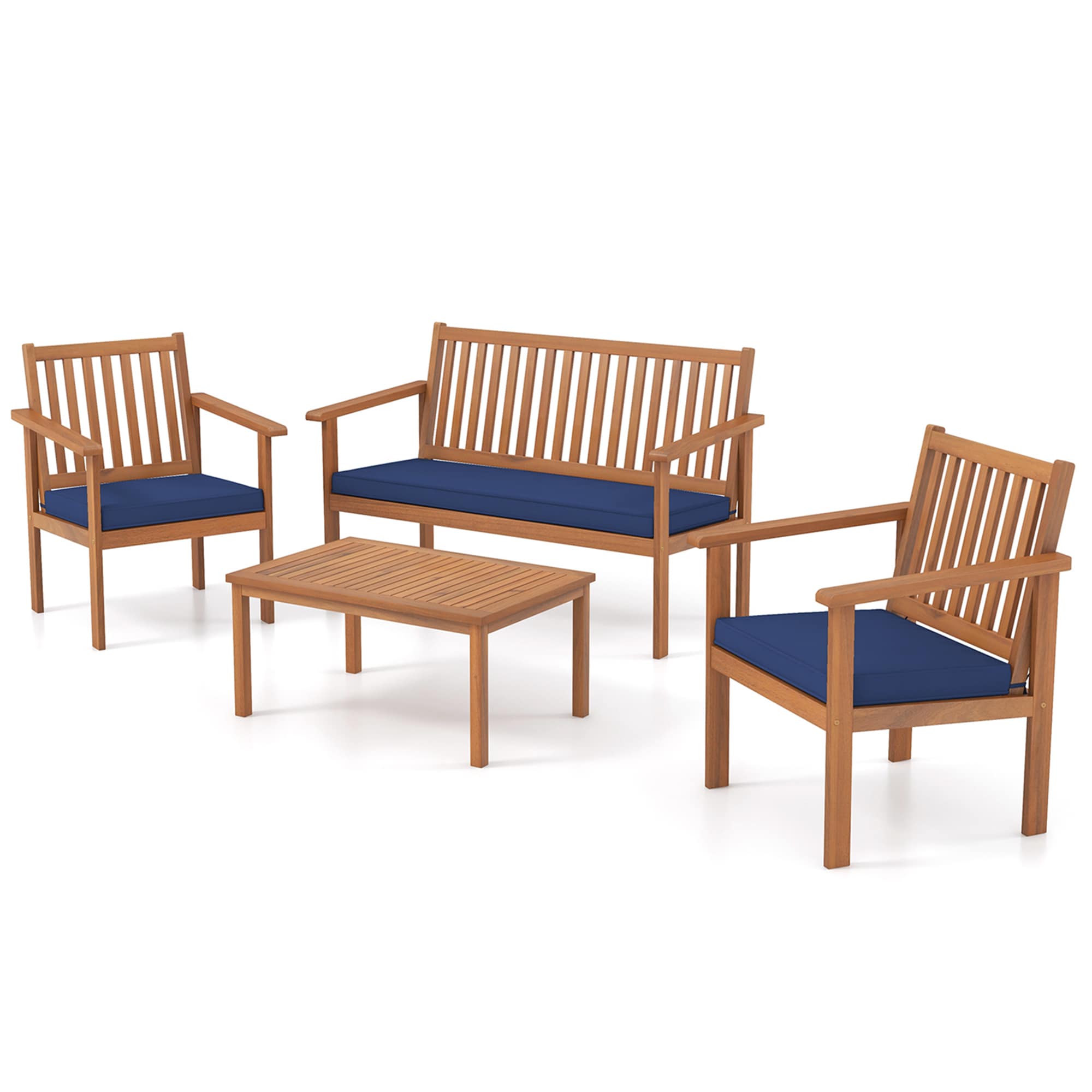 Costway HCST01022 4 -Piece Patio Conversation Set with Blue Cushions