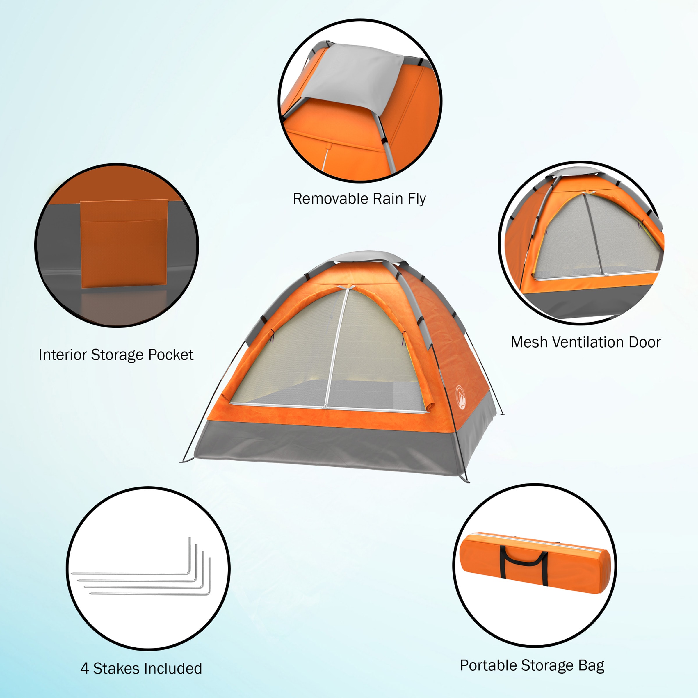 2 Person Tent – Camping Gear Set with Outdoor Dome Tent and Hanging LED  Lantern Fan for Backpacking, Hiking, or Backyard by Wakeman Outdoors (Blue)