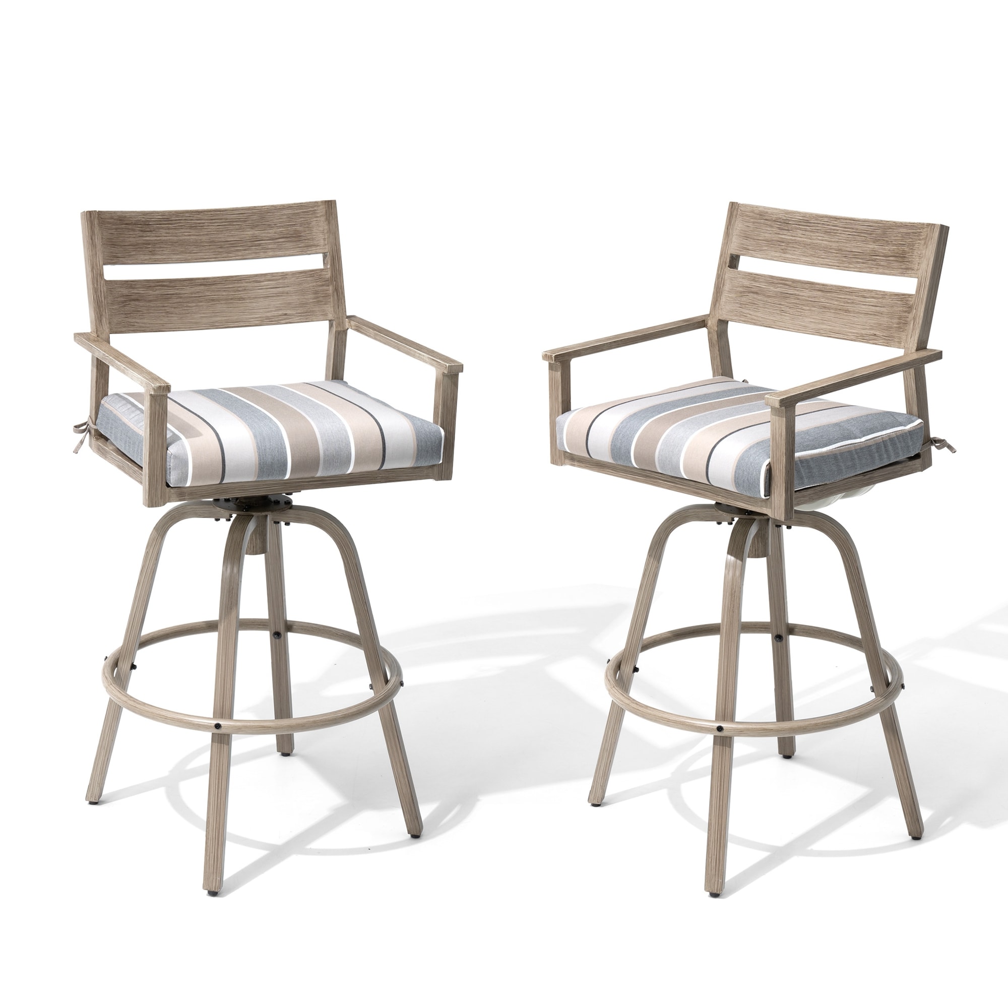 Crestlive Products CL-ST016CHA-2 Set of 2 Dark Brown 28.7-in H Bar height (28-in to 33-in) Square Seat Upholstered Swivel Metal Back Bar Stool with Arms and Back