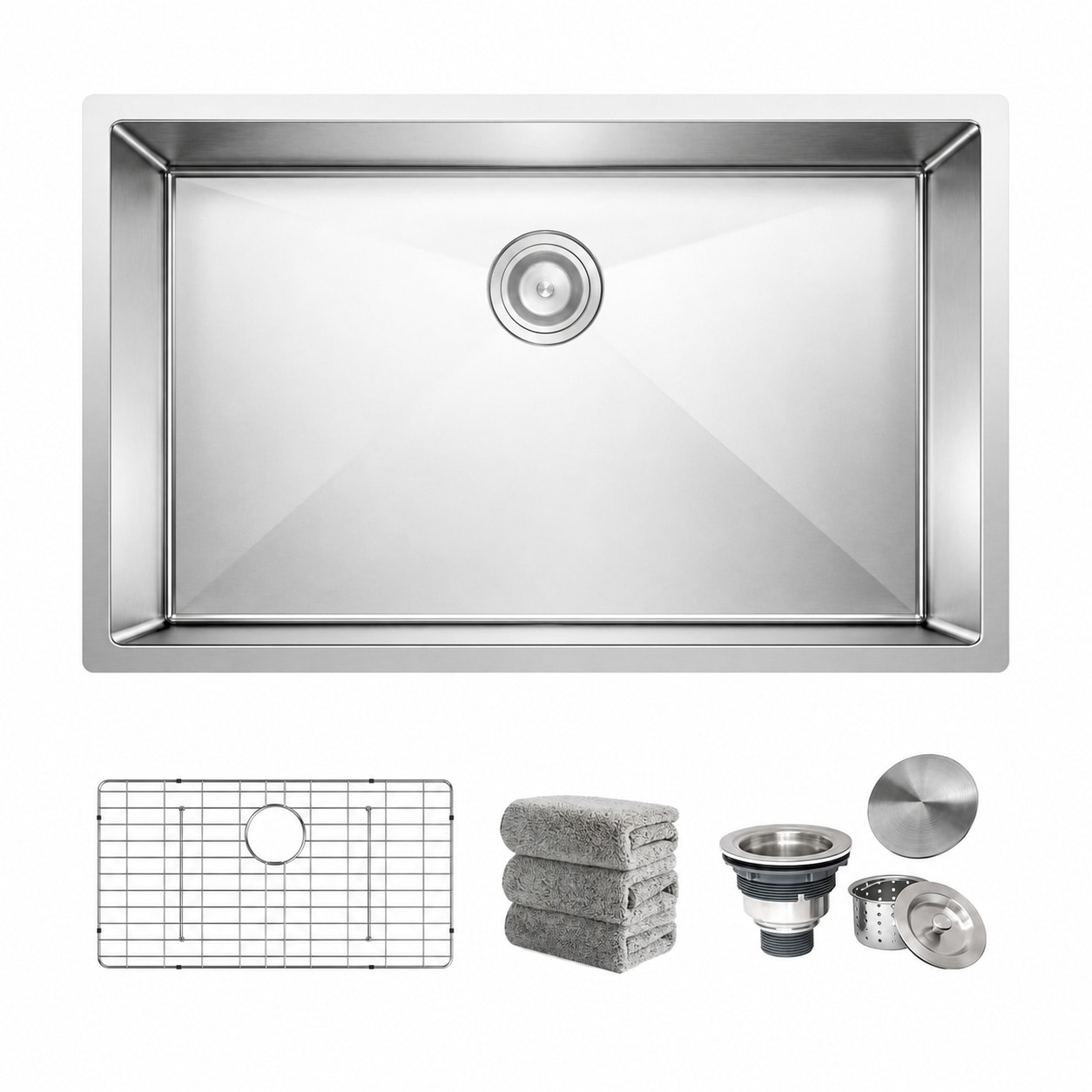 Aoibox -  30 in Undermount Single Bowl 16 Gauge T304 Stainless Steel Kitchen Sink 5 Piece Bundle ...