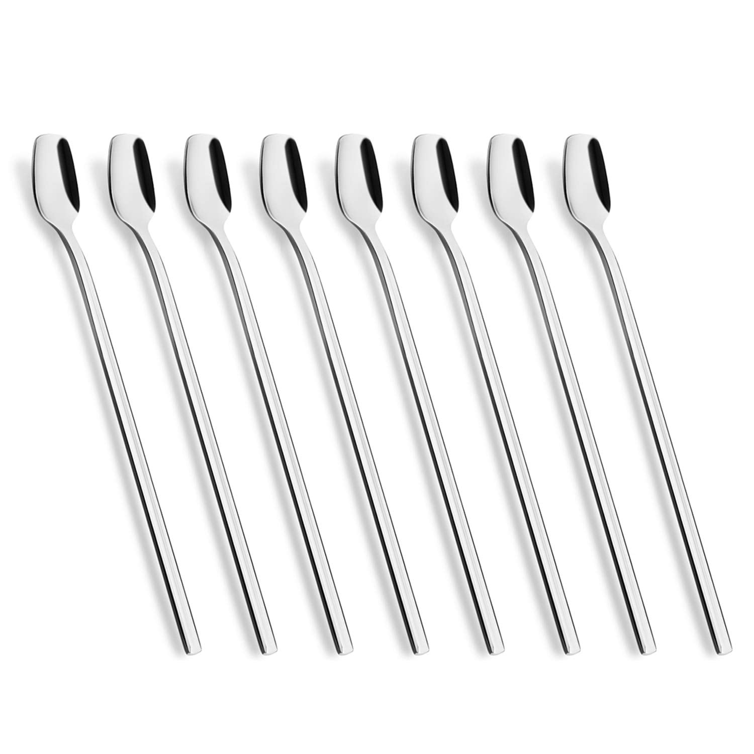 Aoibox  8 Piece 8 Inch Long Handle Spoon Set Premium 18 10 Stainless Steel Cocktail Stirring Spoons Iced Tea Spoons Ice
