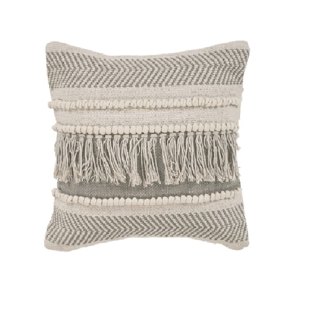 Beige Cotton Embroidered Square Throw Pillow 20" x 20"