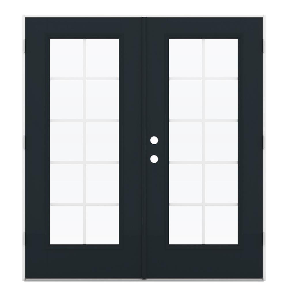 JELD-WEN LOWOLJW182300211 72-in x 80-in x 4-9/16-in Jamb Low-e Grilles Between The Glass Eclipse Fiberglass French Left-Hand Outswing Double Patio Door