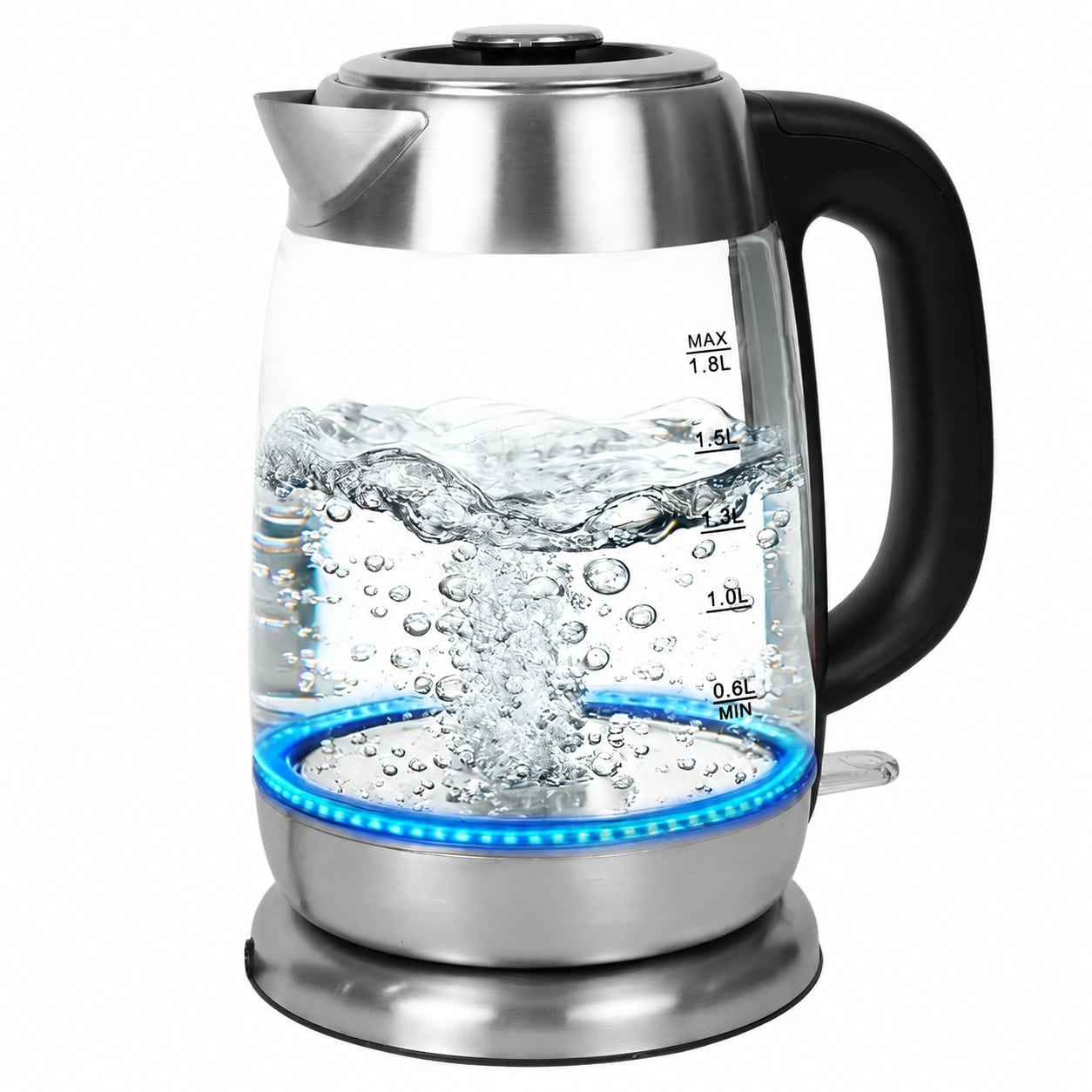 DHMHD Electric Glass Kettle 1.8L Fast Boil 1200W Auto Shut Off Boil Dry Protection BPA Free Stainless Steel Borosilicate Glass Removable Lid #LDH0817X090