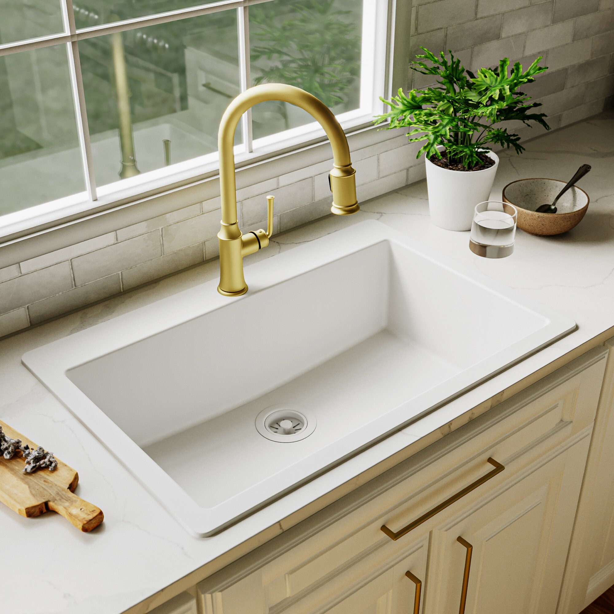 allen + roth Drop-in or undermount 33-in x 22-in Quartz Single bowl Kitchen Sink