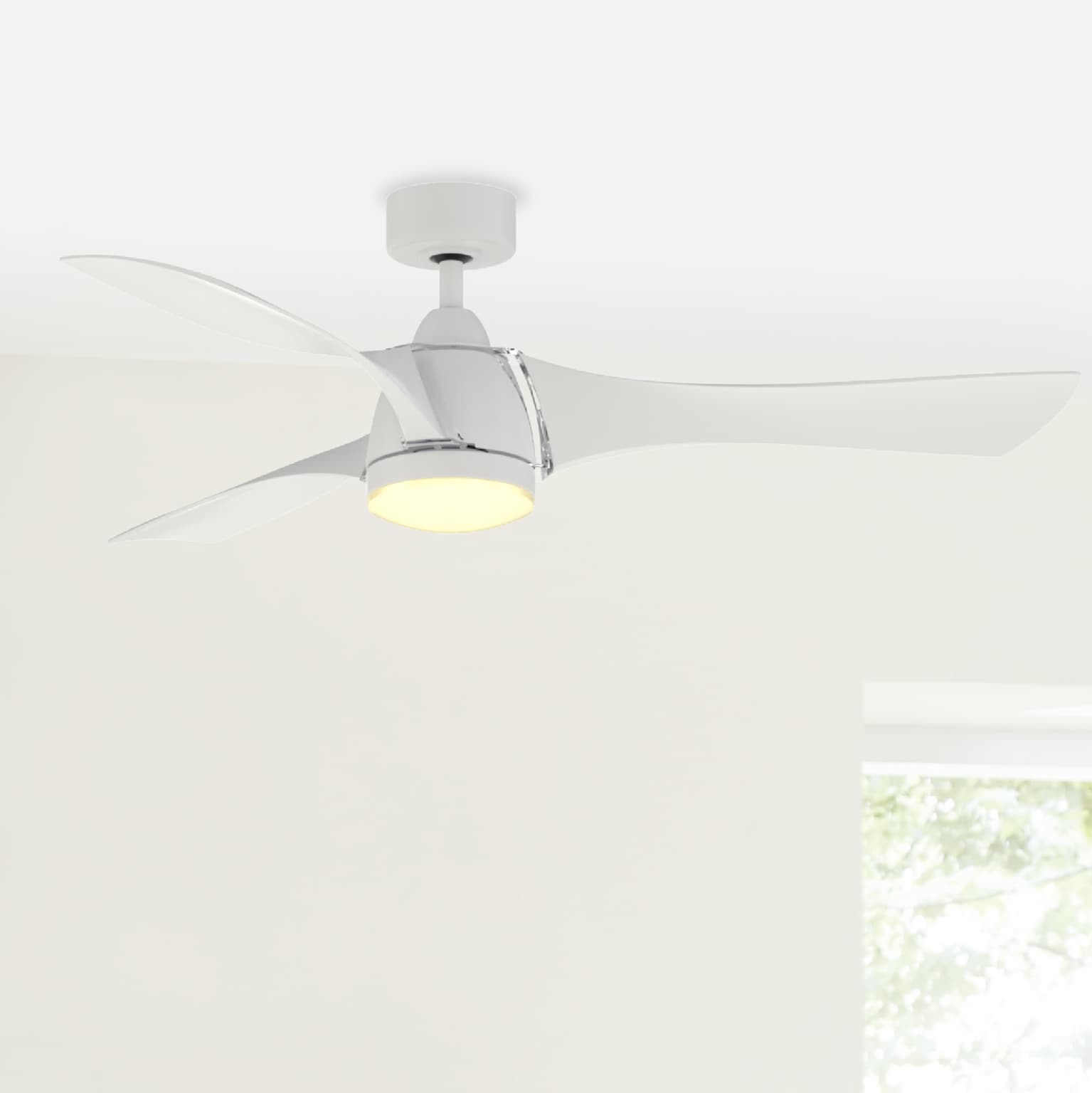 Fanimation FPD6858MW Klear 56-in Color-Changing Integrated LED Outdoor Smart White with Matte White Blades Ceiling Fan With Light - Remote Included ( 3 -Blade )