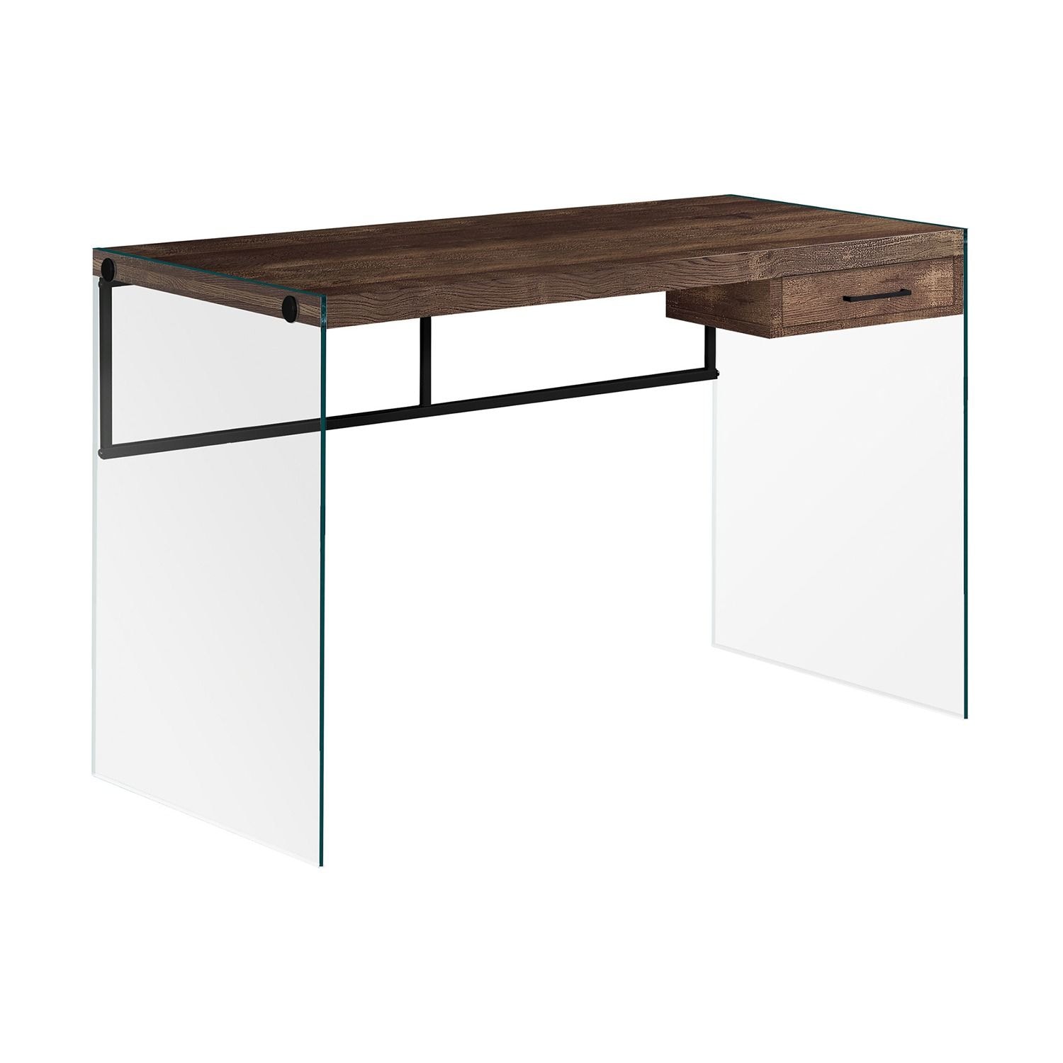 Slickblue 48 in Contemporary Computer Work Desk with Drawer Storage Wood Top and Glass Base for Office - Gray/Brown/White