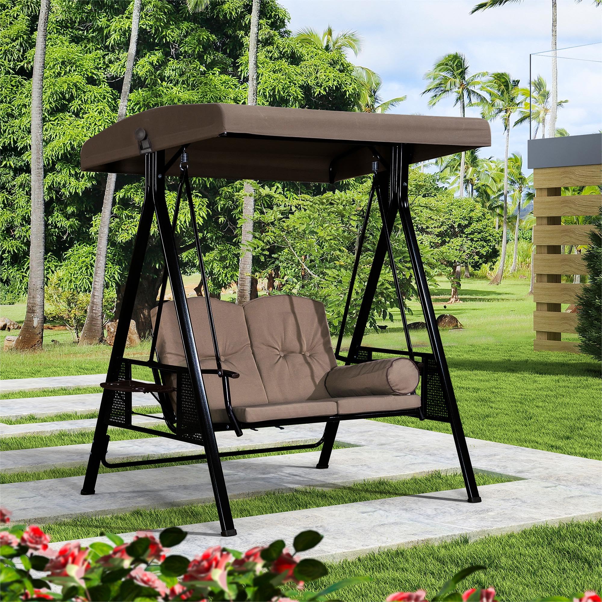 PURPLE LEAF Outdoor Porch Swing 2 person Beige Aluminum Outdoor Glider in the Porch Swings Gliders department at Lowes