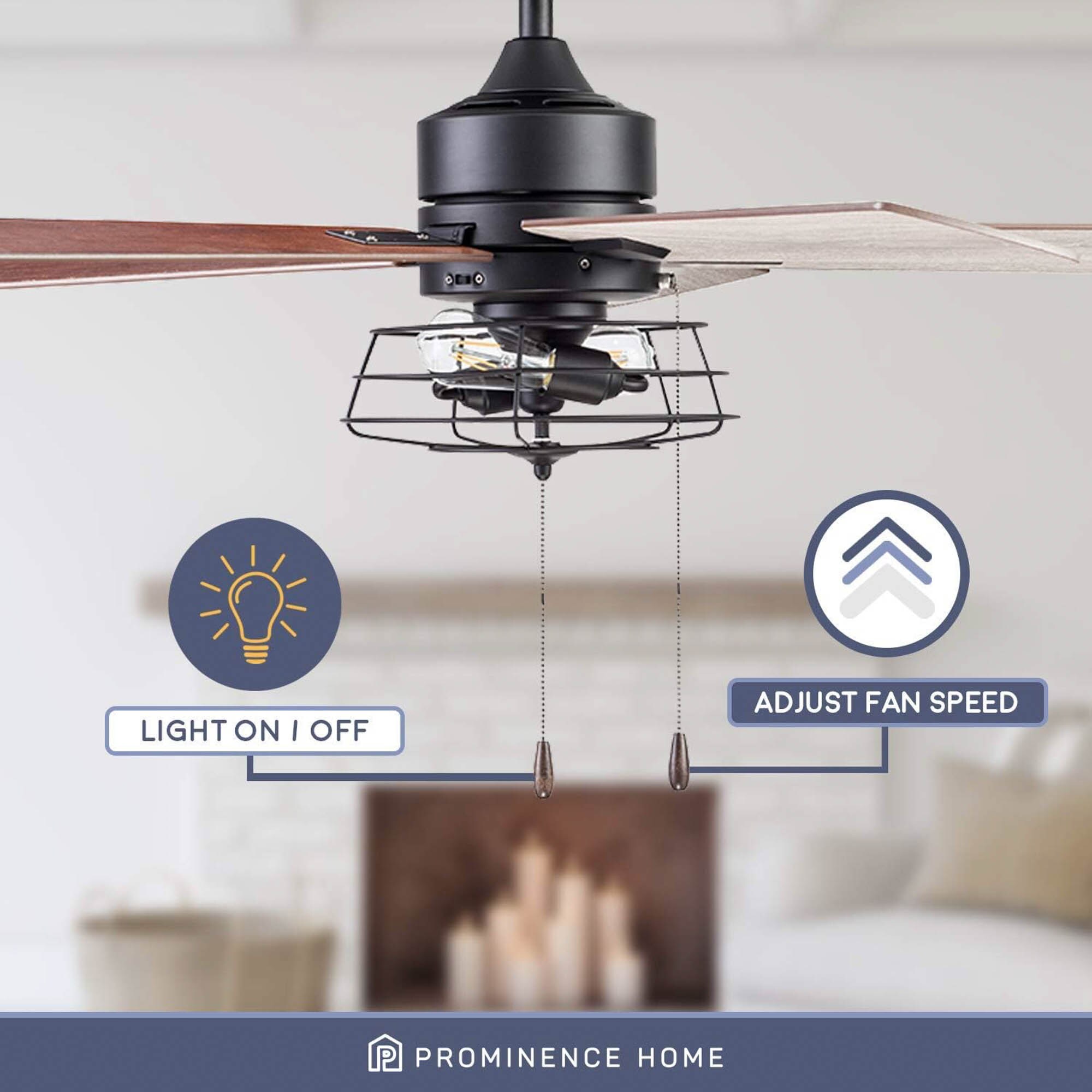 Marshall 52" Matte Black Industrial Ceiling Fan with Gray Oak Blades