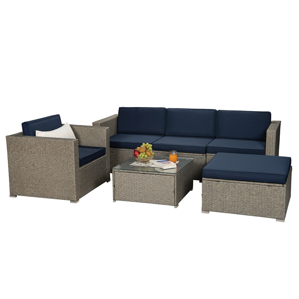 Afoxsos LWMX115 6-Piece Rattan Patio Conversation Set with Gray Cushions