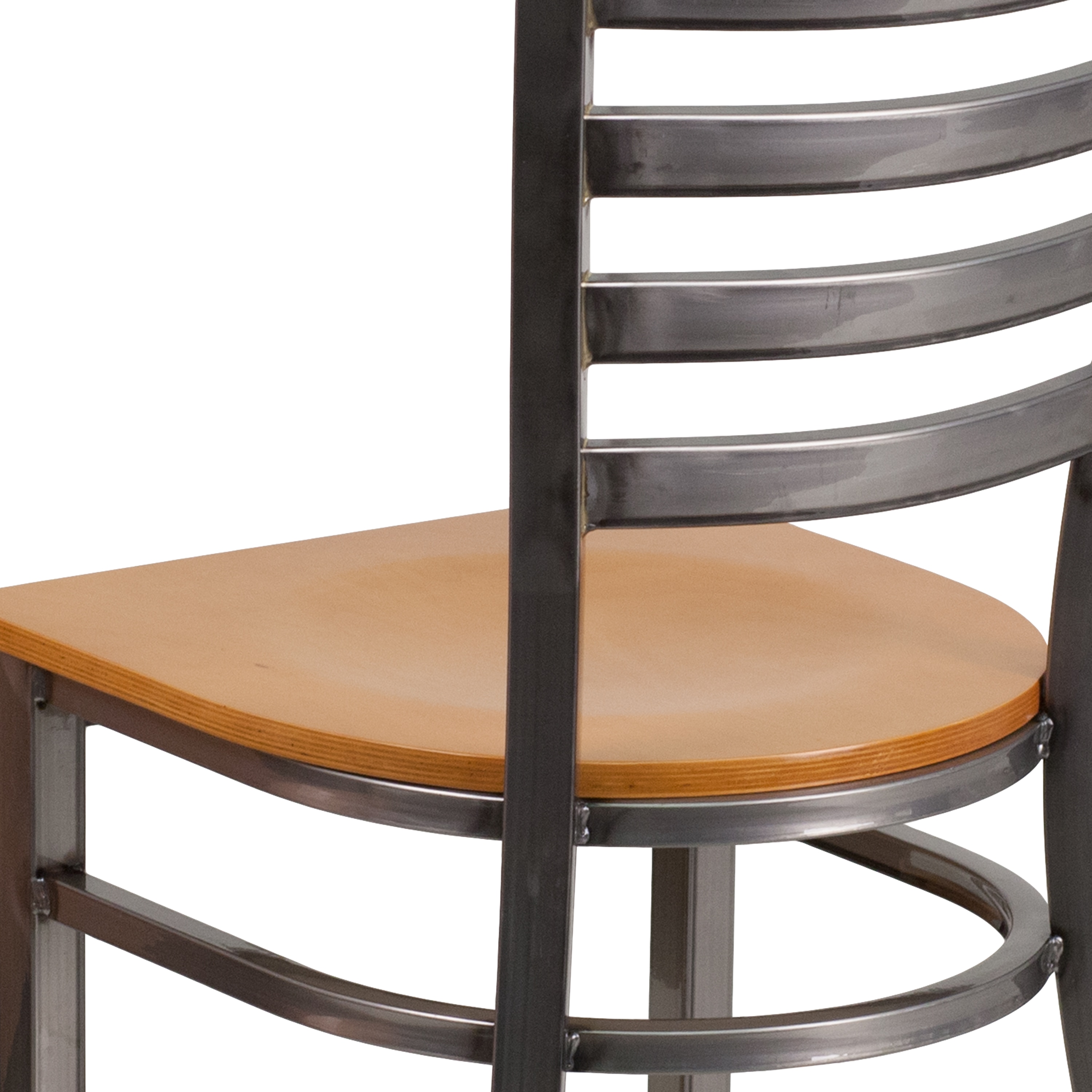 Hercules Clear Coated Ladder Back Metal Chair with Natural Wood Seat