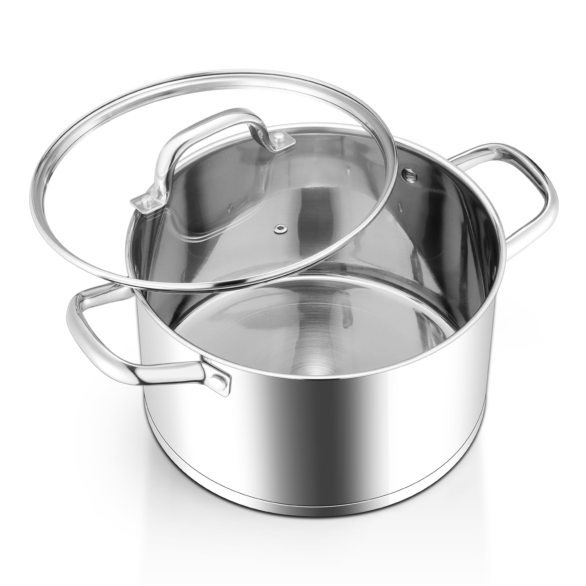 Aoibox  5 qt 18 10 Stainless Steel Induction Stock Pot with Tri Ply Heavy Bottom Glass Lid Dishwasher Safe