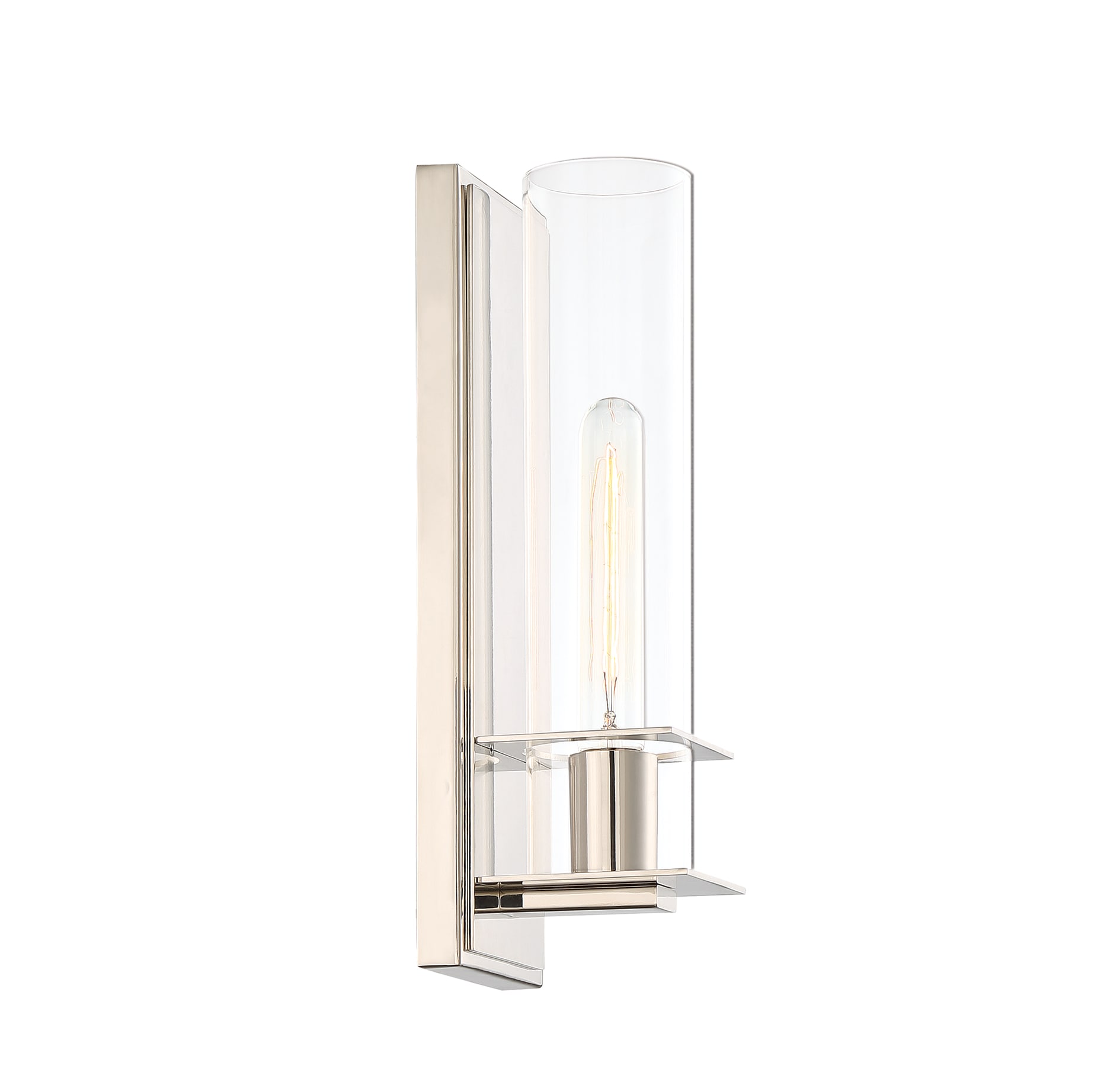 Hartford Polished Nickel Cylinder Wall Sconce with Clear Glass