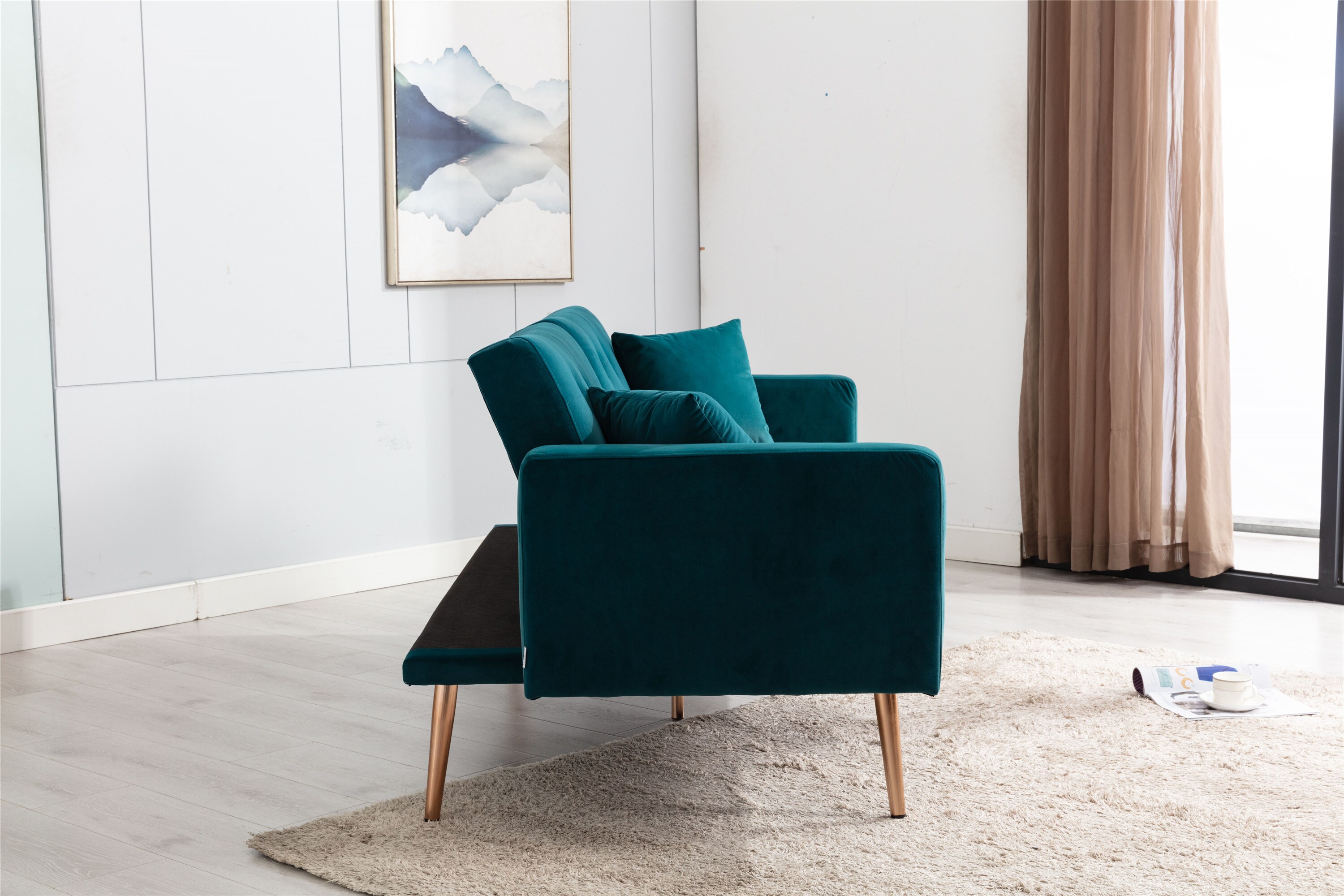 CASAINC Futon couch sofa Teal Contemporary/Modern Velvet Twin Sofa Bed ...