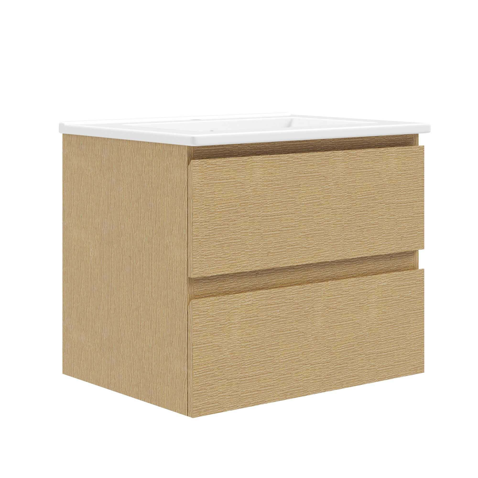 DeerValley - 24 in. Floating Single Sink Wall Hung Natural Oak Bath Vanity with White Ceramic Top...